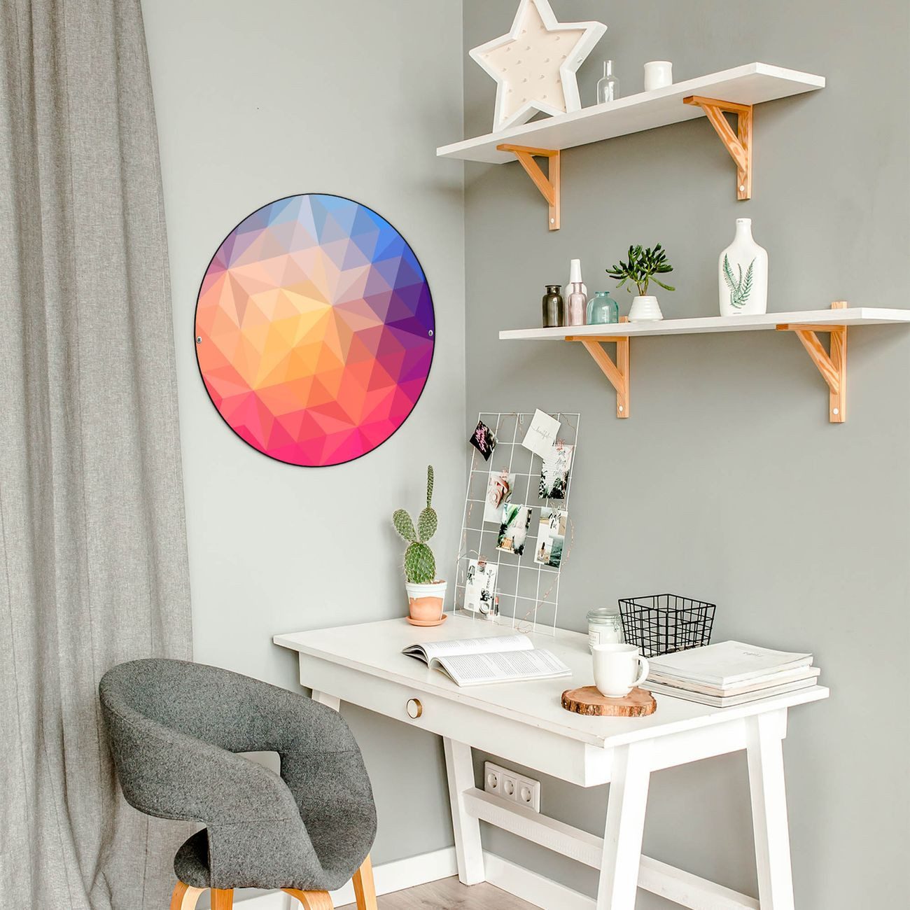 banjado Magnettafel Stahl Rund Bunte Kristalle, (inkl. 4 Magnete, Runde Stahlmagnettafel)