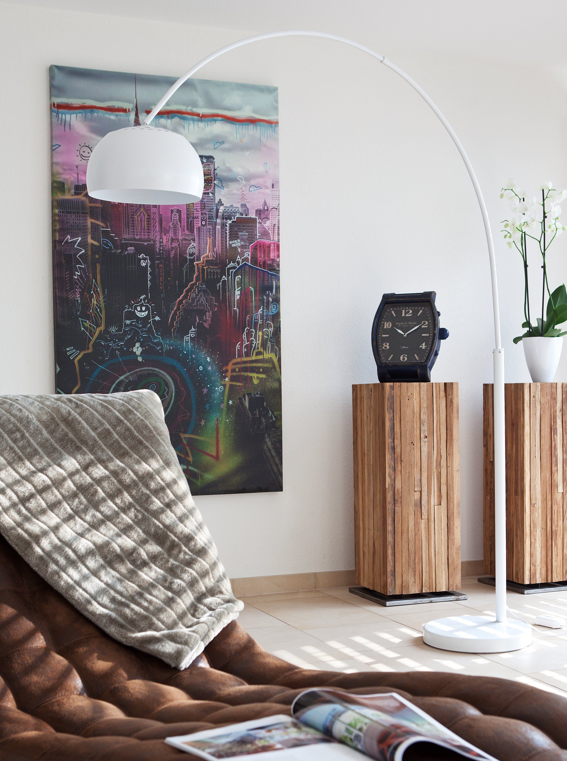 SalesFever Bogenlampe Frieso, Dimmer, ohne Leuchtmittel, Dimmschalter, echter Marmorfuß