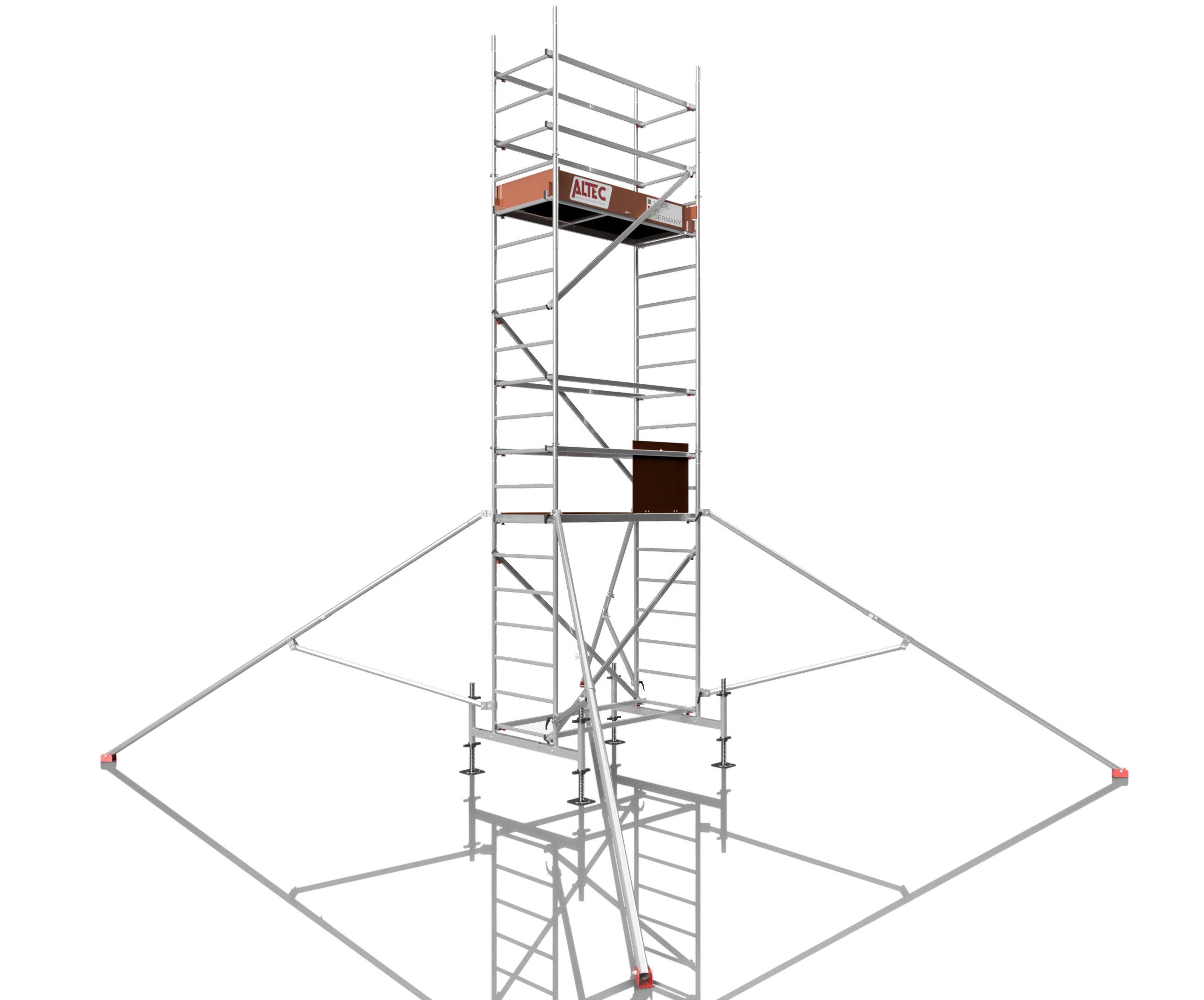 ALTEC Aluminium Fahrgerüst Rollfix 1.0 mit Fußplatten, Standardtraverse & Dreieckausleger, maximale Arbeitshöhe 10 Meter