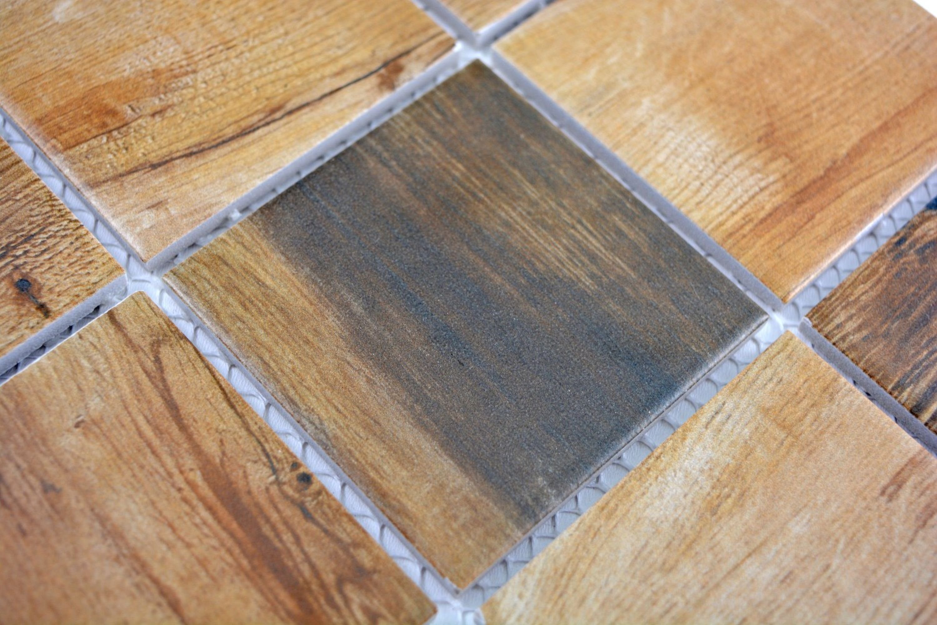 Mosani Mosaikfliesen Holzoptik Keramik Mosaik Fliese Vintage Wood Mosaikfliese braun