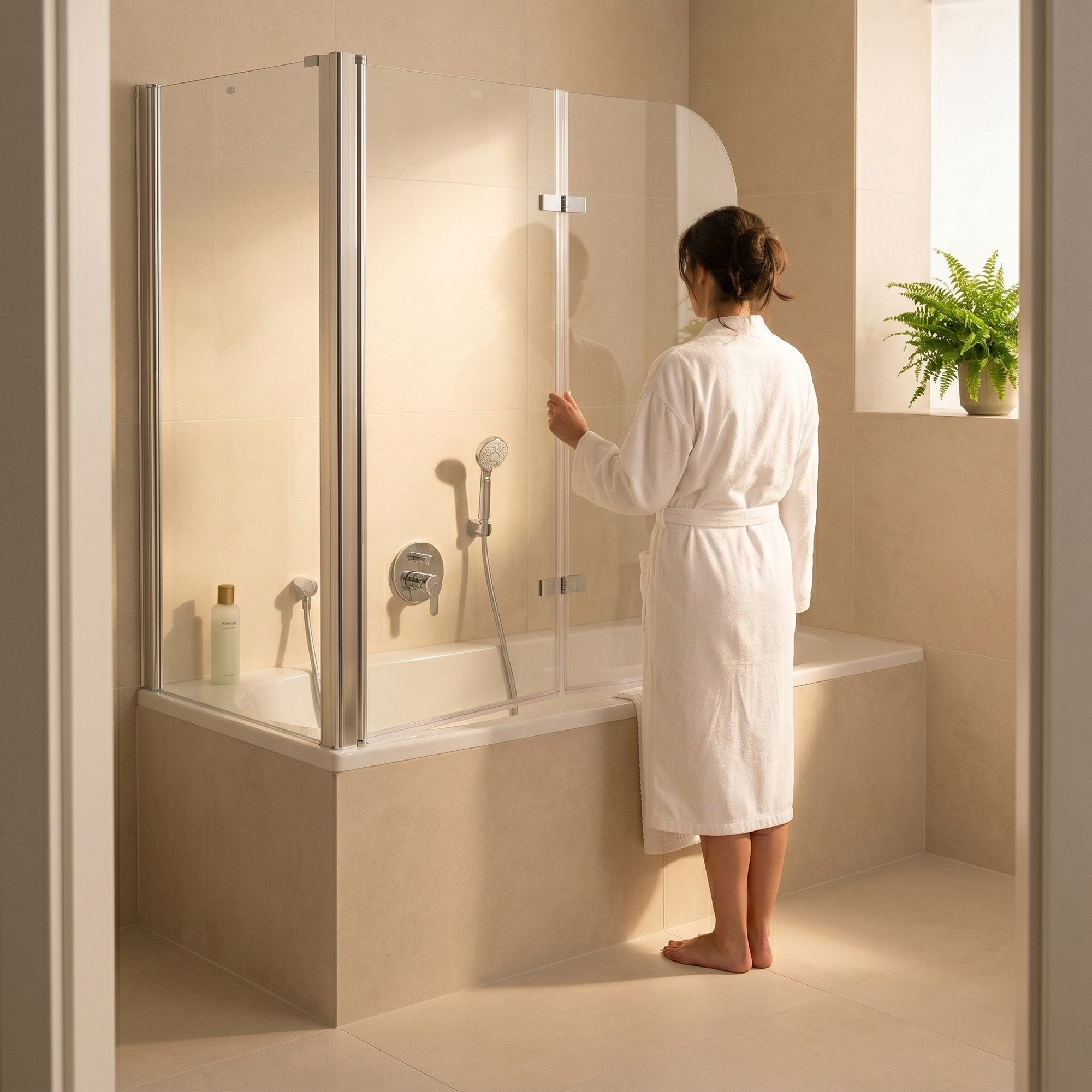 Mucola Badewannenaufsatz Eck Duschabtrennung Badewannenaufsatz Badewannenfaltwand Duschkabine, Aluminium, Glas, (Stück, 1 tlg) – Bild 4 von 5