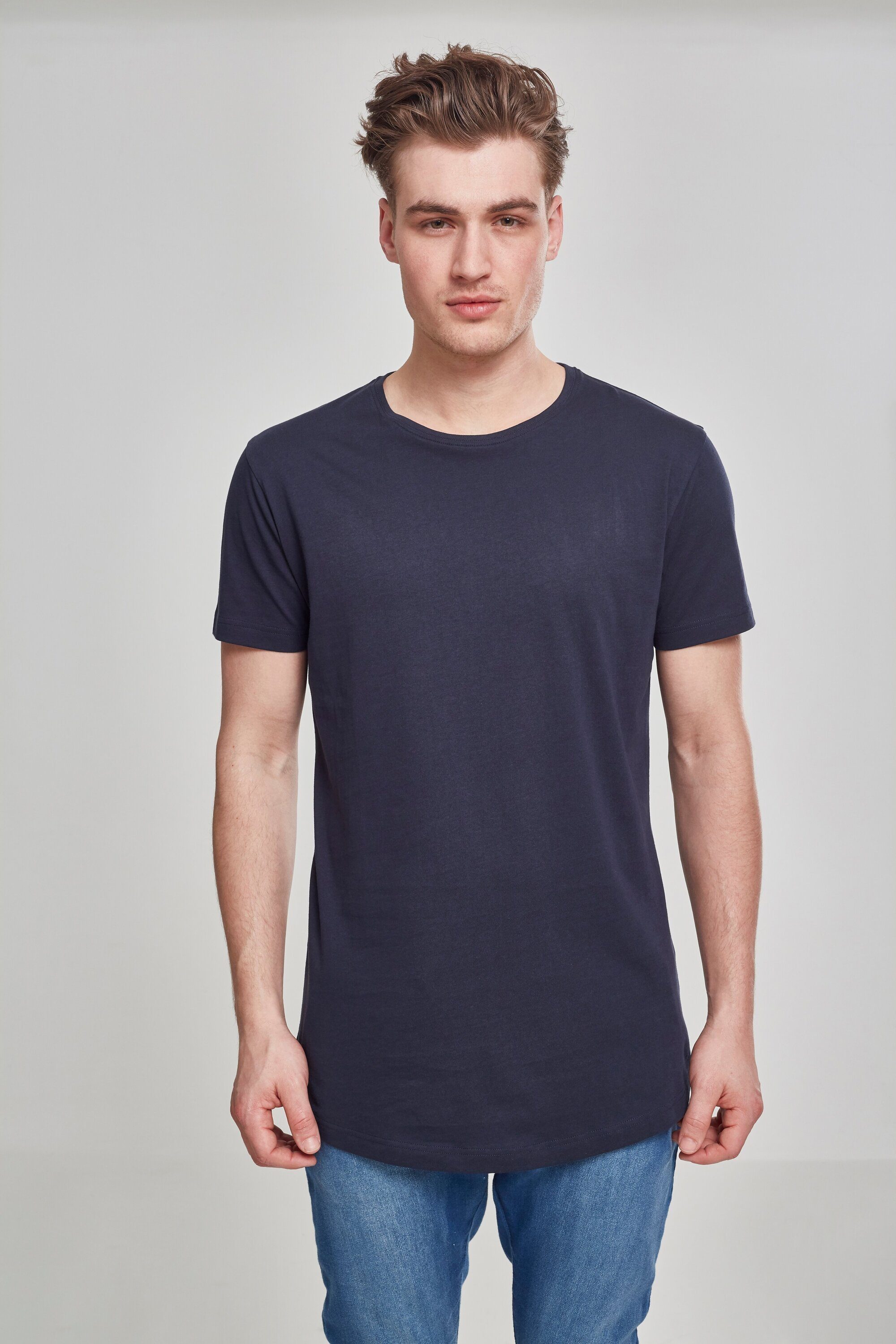 URBAN CLASSICS Kurzarmshirt navy Tee Shaped Long (1-tlg) Herren