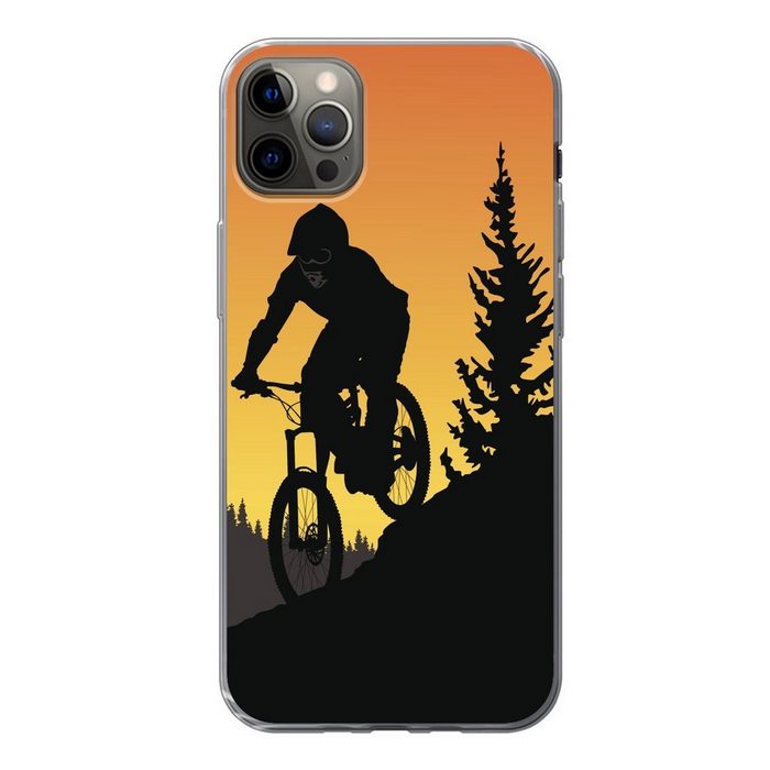 MuchoWow Handyhülle Eine Illustration des Mountainbikens in der Dämmerung Handyhülle Apple iPhone 12 Pro Max Smartphone-Bumper Print Handy