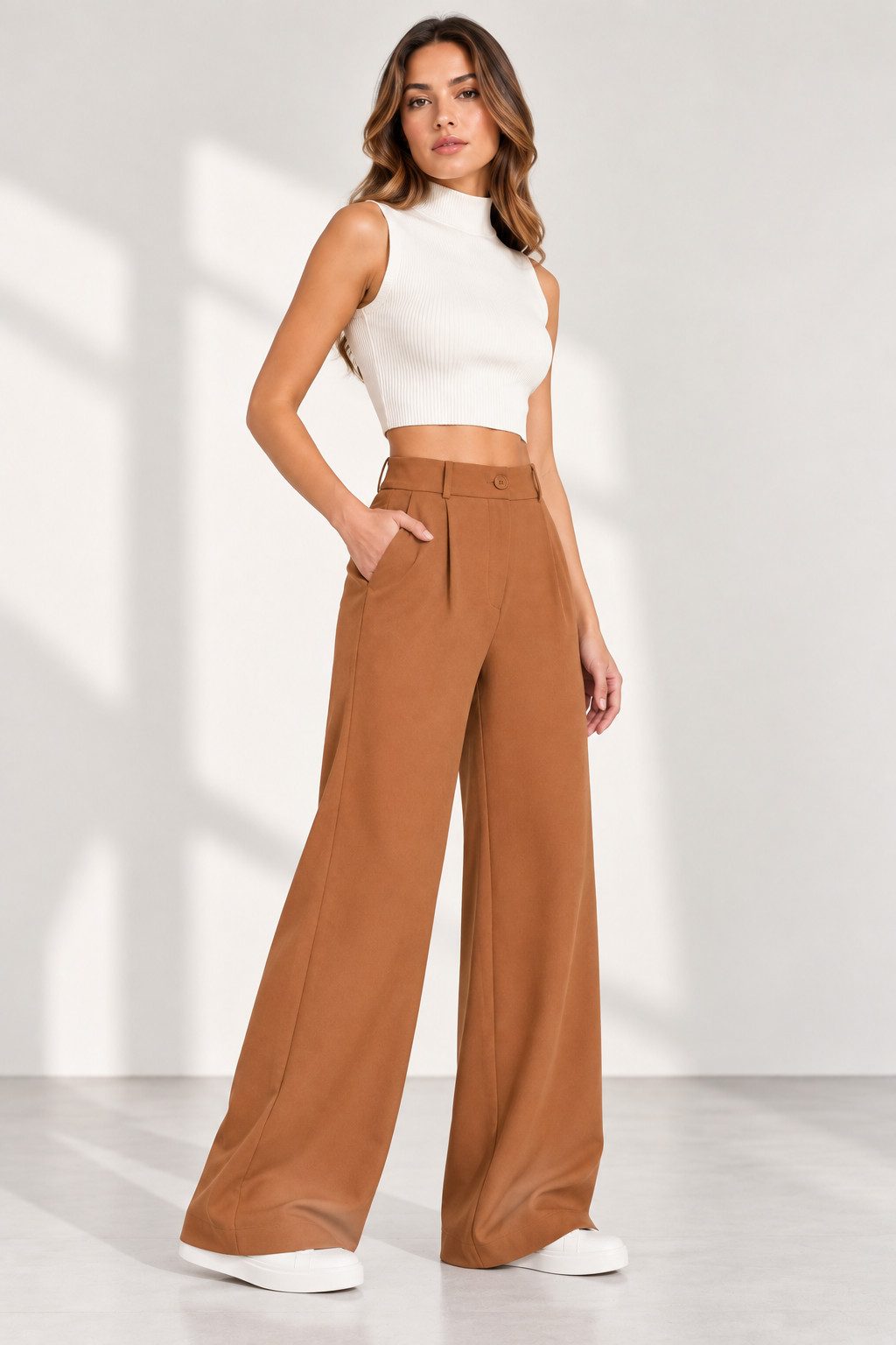 fashionshowcase Palazzohose Damen Stoffhose Marlenehose mit elastischem, hohem Bund – Bild 3 von 5