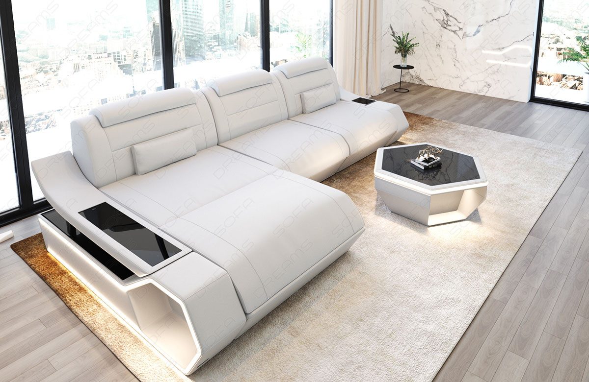 Sofa Dreams Ecksofa Leder Sofa Couch Toscano L Form Ledercouch, LED Beleuchtung