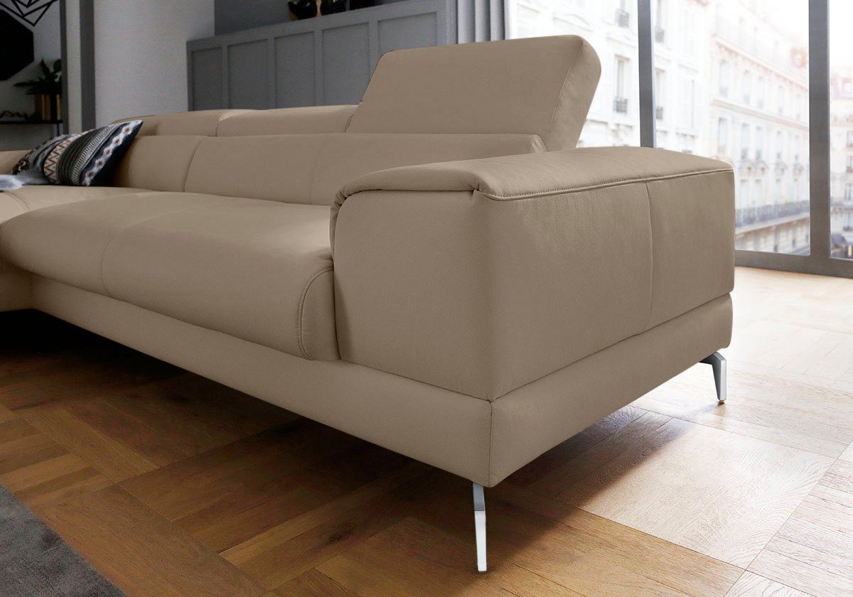 W.SCHILLIG Ecksofa piedroo, Designsofa mit tollem Sitzkomfort, bequem und elegant, L-Form, Kopfteilverstellung, wahlweise mit Sitztiefenverstellung, Breite 303cm