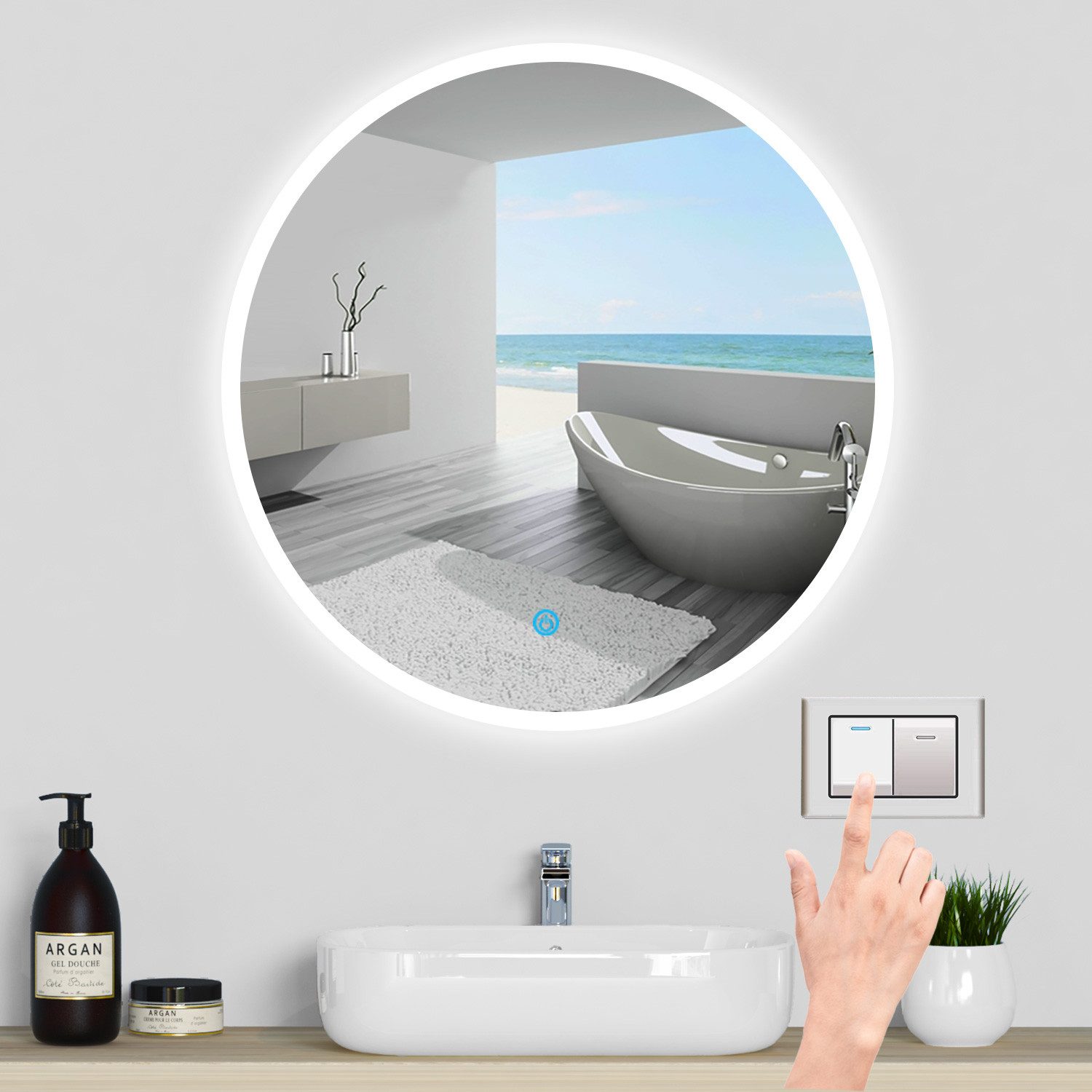 duschspa Badspiegel Rund Badezimmerspiegel Wandspiegel mit LED Beleuchtung Touch, Φ 40/50/60/70/80/90/100 cm runder Spiegel