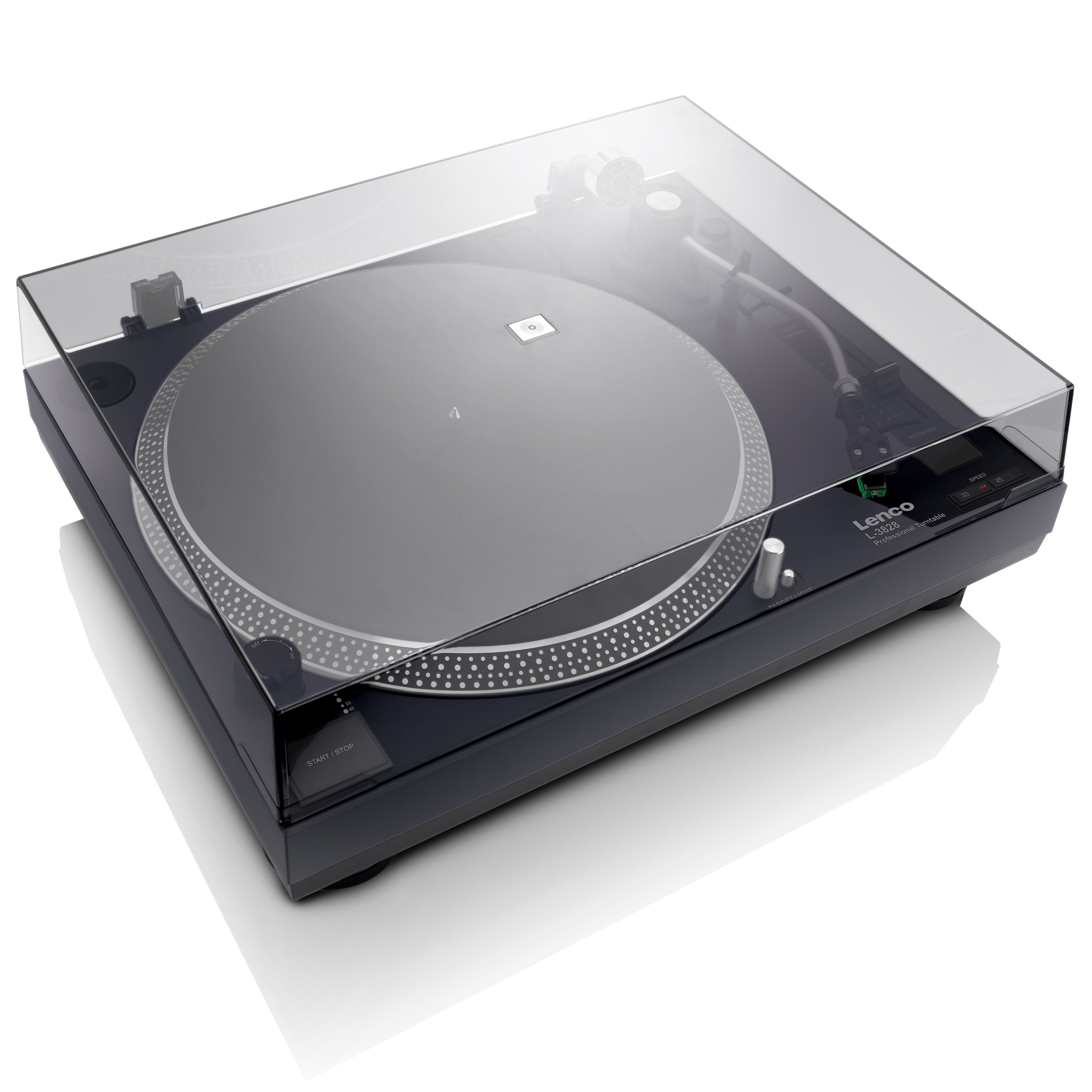 Lenco L-3828BK Plattenspieler (Direktantrieb, Vinyl formatierung USB, Phono-Vorverstärker / Pitch Control in Schwarz) – Bild 4 von 5