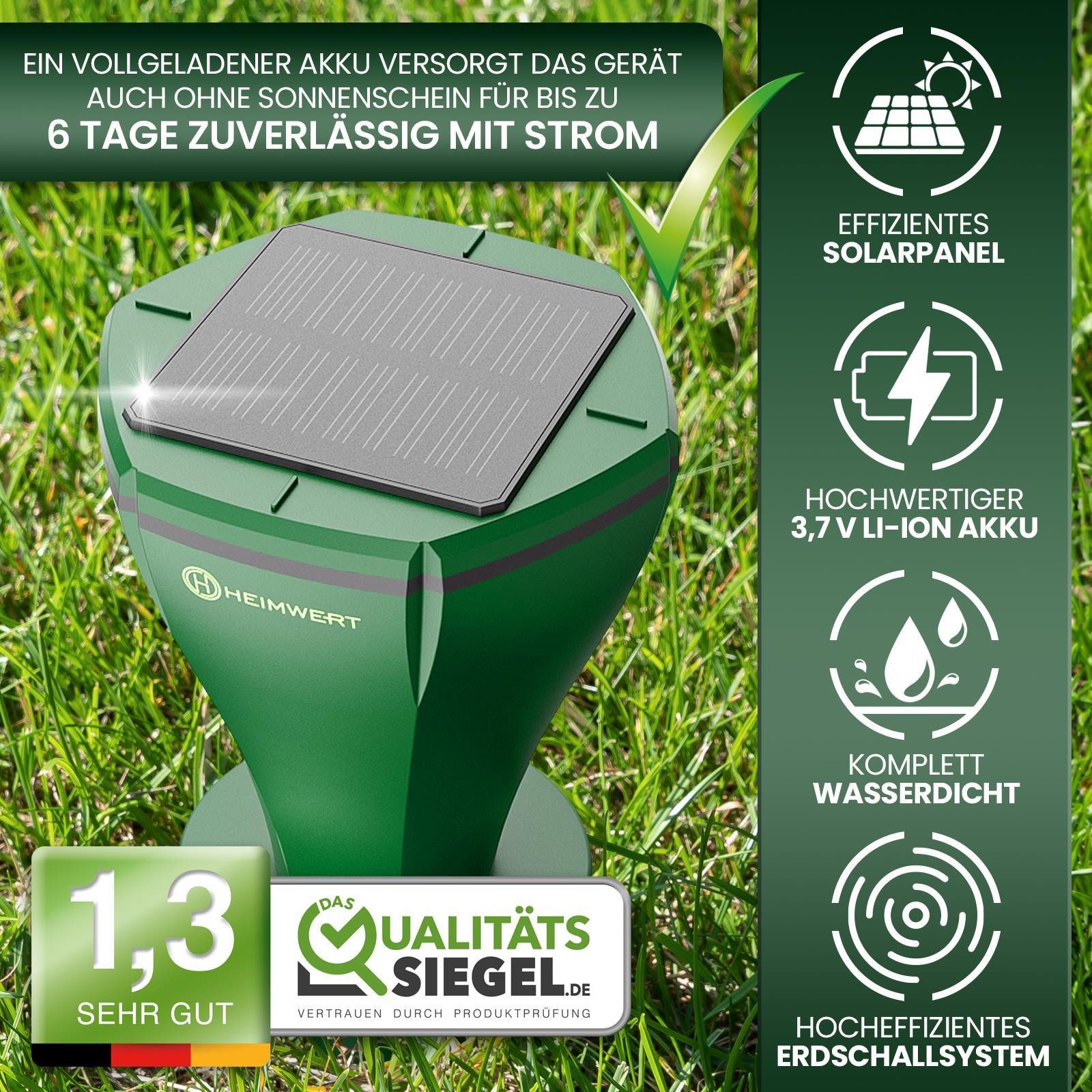HEIMWERT Ultraschall-Tierabwehr Maulwurf Vertreiber Wühlmausschreck 4er-Pack, 4-tlg., hocheffizientes Erdschall System mit 3 Wechselfrequenzen – Bild 3 von 5
