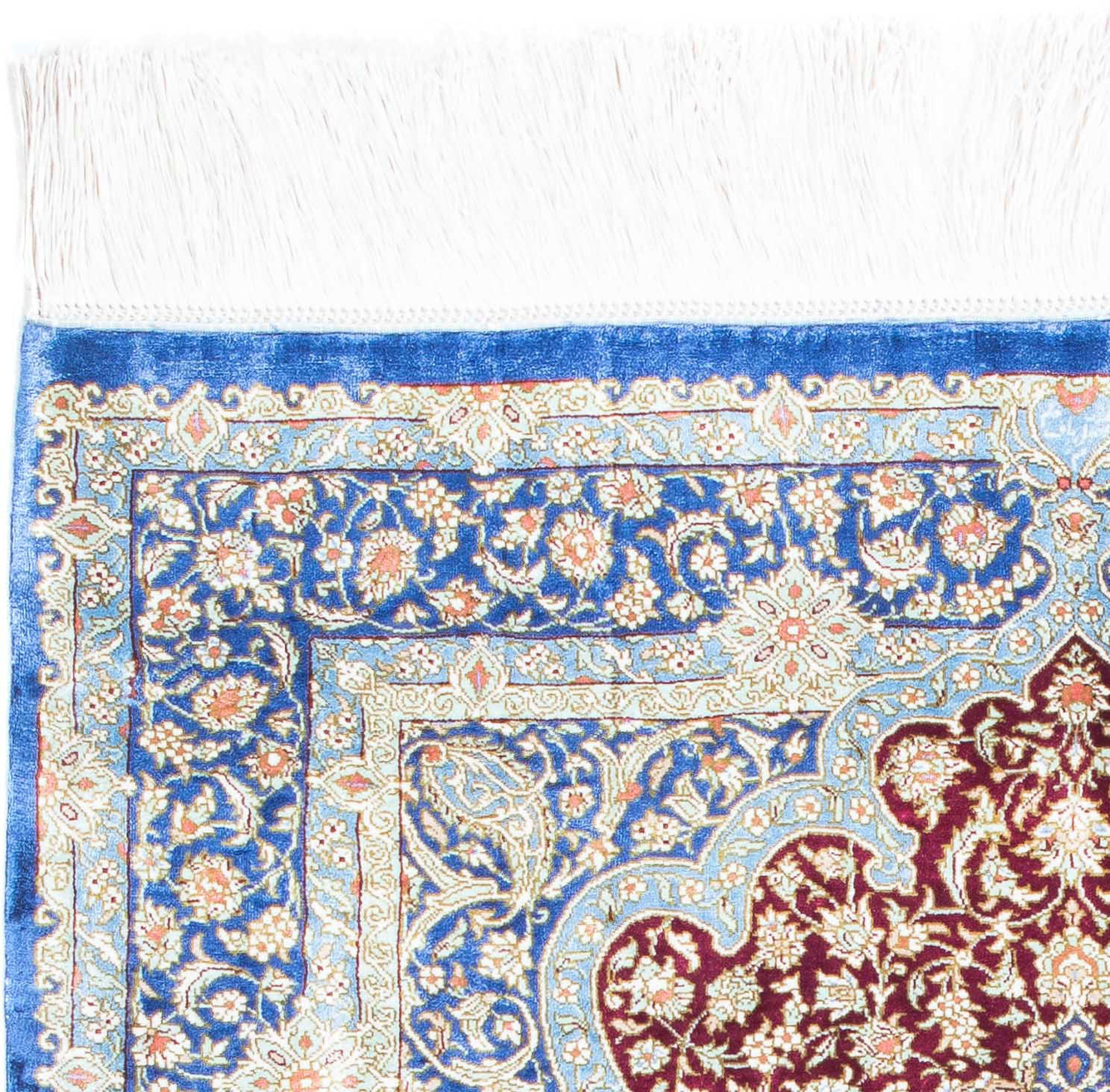 Orientteppich Perser mit morgenland, x - cm rechteckig, - 117 Ghom mm, 10 Höhe: Zertifikat Einzelstück Handgeknüpft, - Wohnzimmer, 78 blau