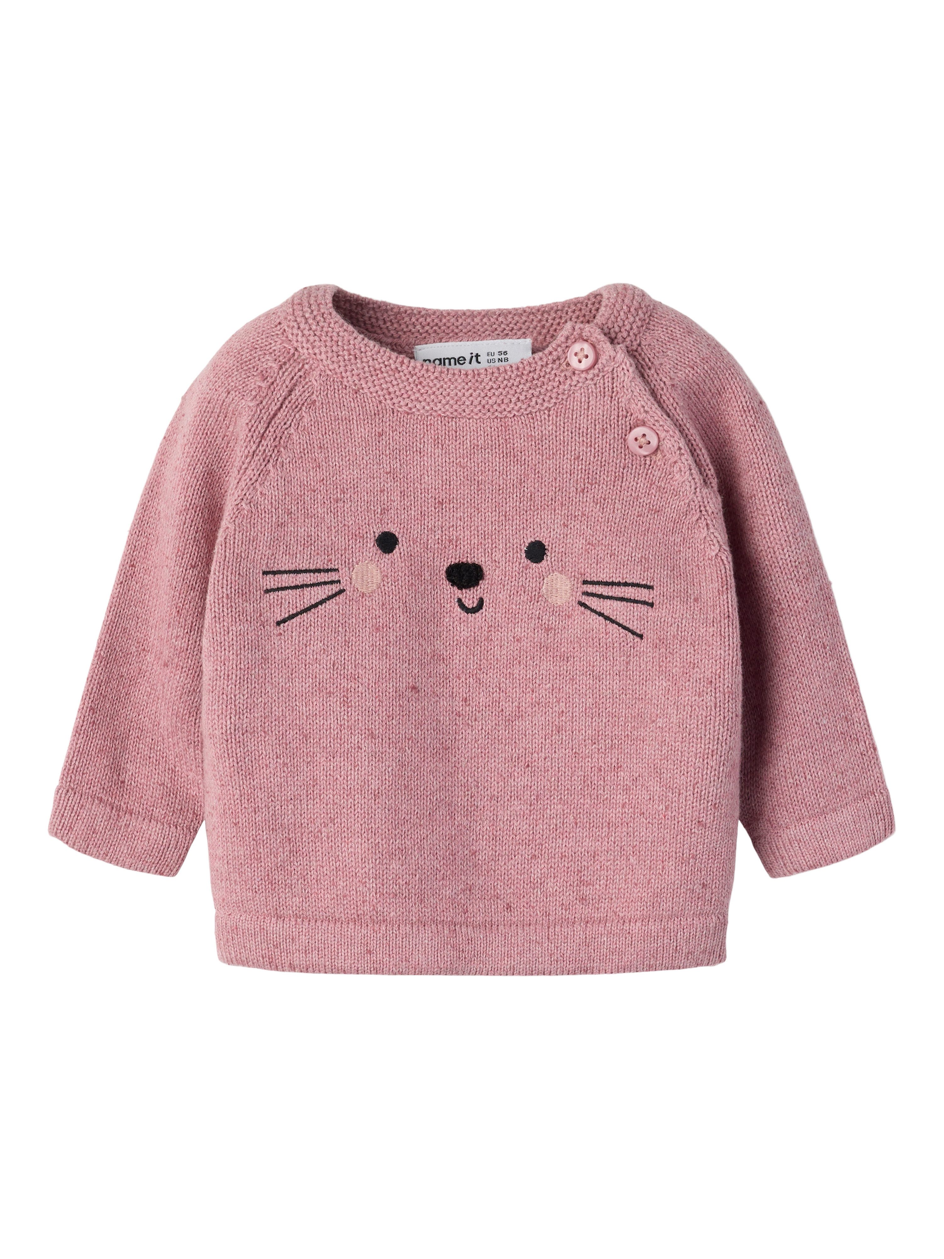 Name It Strickpullover NBFORANA LS KNIT Baumwollmischung, regular fit, Stickereibes