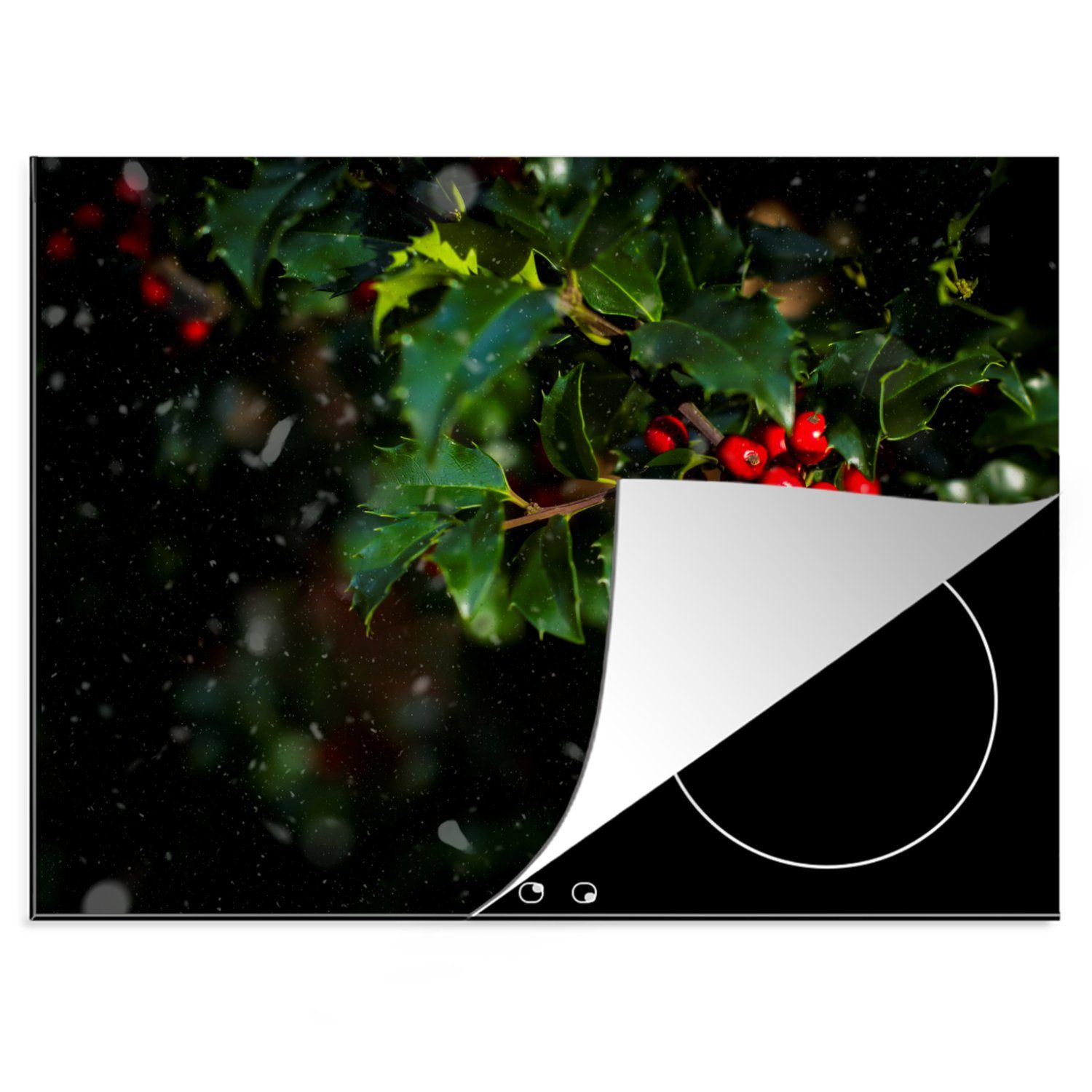 MuchoWow Herdblende-/Abdeckplatte Ein buntes Bild aus roten Beeren und Stechpalmen, Vinyl, (1 tlg), 70x52 cm, Mobile Arbeitsfläche nutzbar, Ceranfeldabdeckung