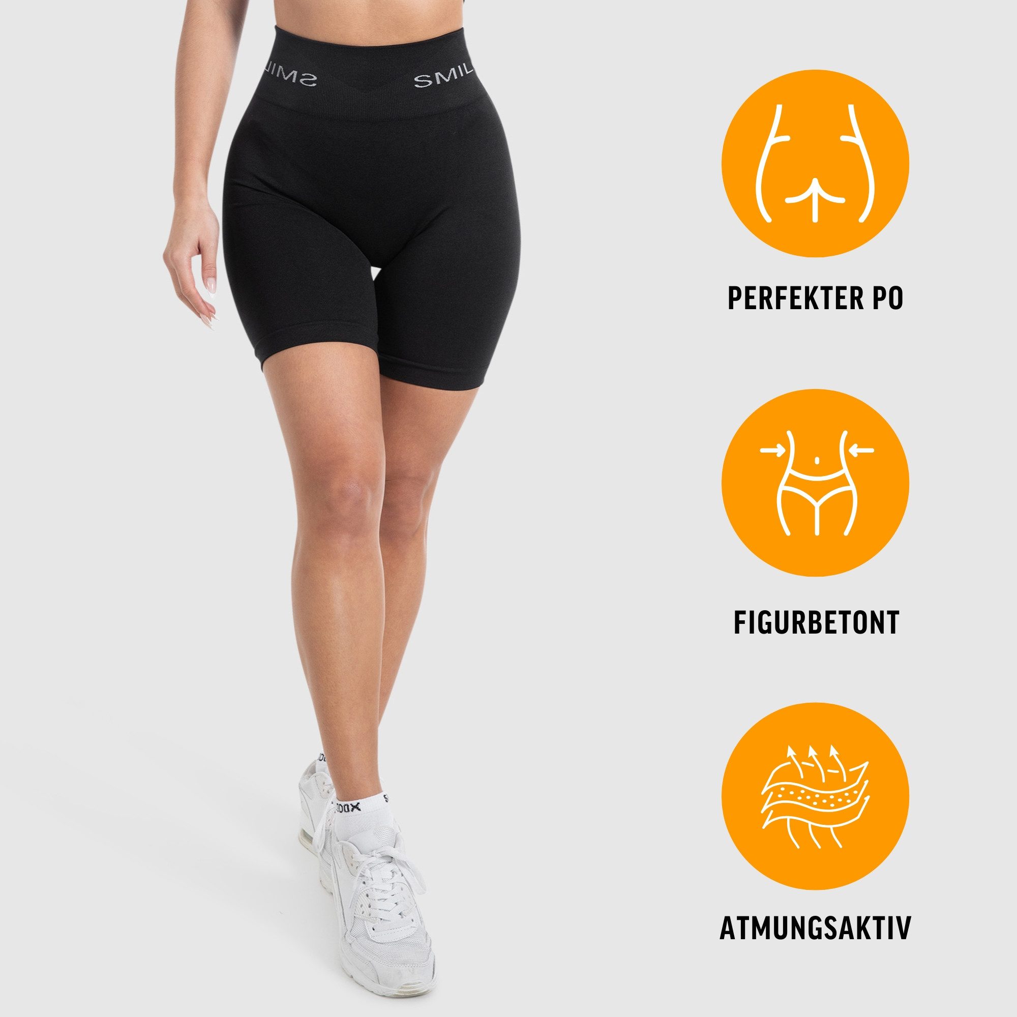 Smilodox Shorts Azura, Seamless Booty Scrunch Radlerhose mit Schriftzug Yoga & Gym Push Up High Waist Hotpants Blickdicht Shaped Fit Fitness Alltag