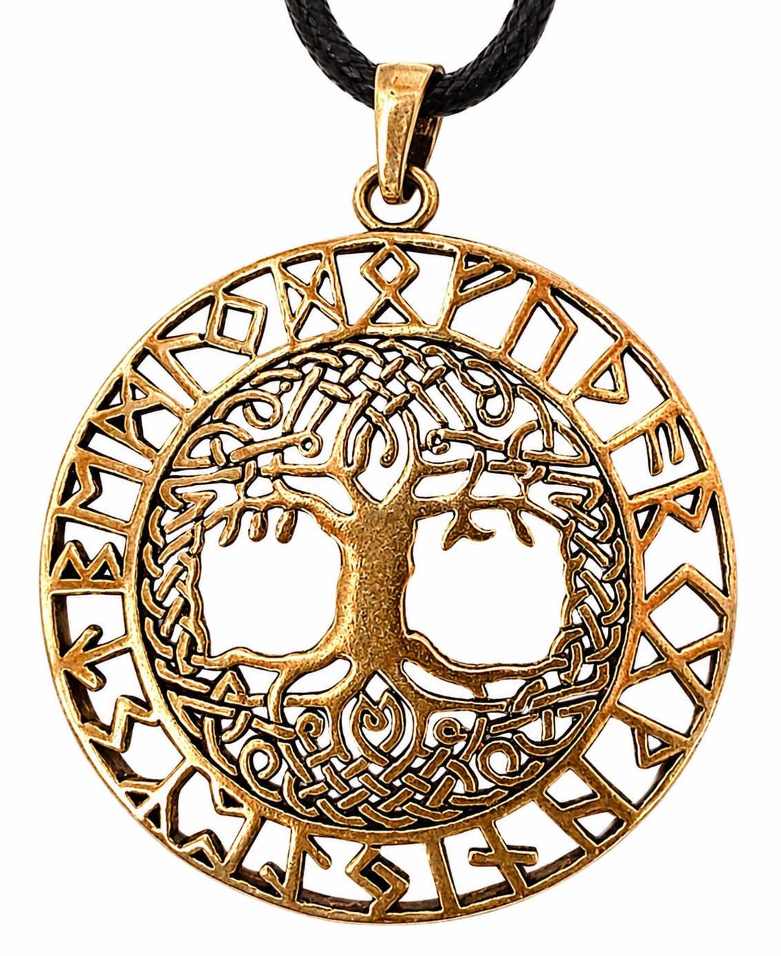 Kiss of Leather Kettenanhänger Lebensbaum Bronze Anhänger Yggdrasil Weltenbaum Baum des Lebens Runen