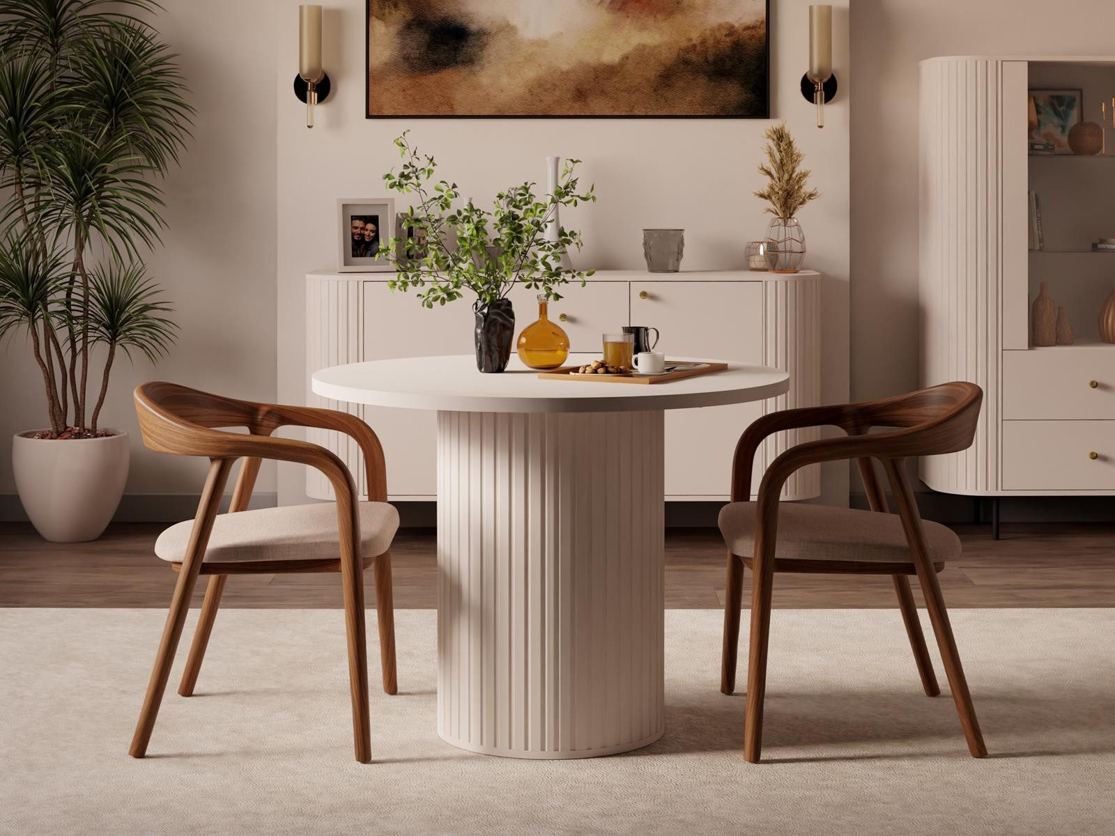 Compleo Esstisch ZANTO rund, ausziehbar 100-188 cm, EU, Beige oder Eiche cremona, Stabiles Gestell für hohen Sitzkomfort, robuste Tischplatte