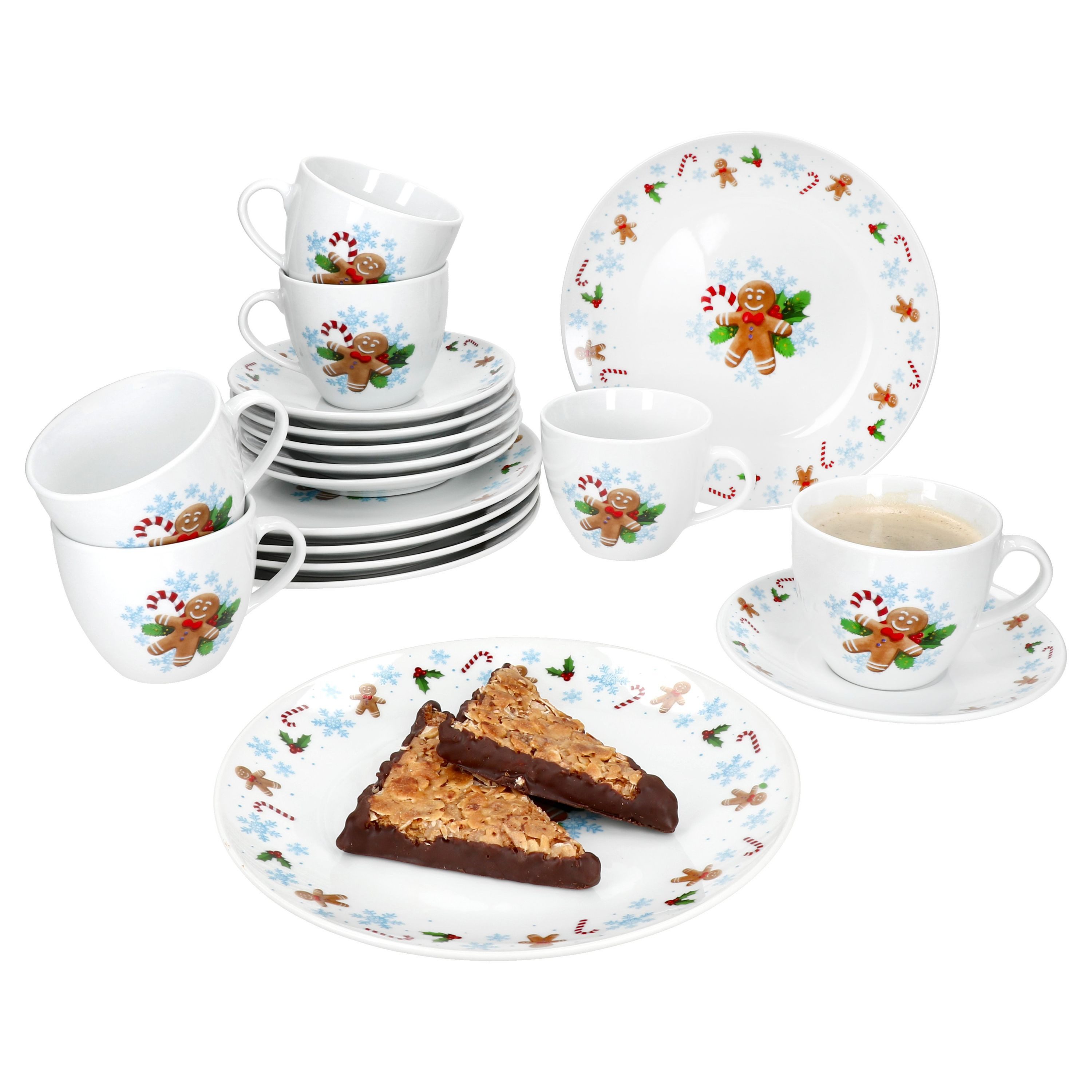 MamboCat Kaffeeservice 18tlg Kaffeeservice Candyman Porzellan 6 Pers. Tassen Teller eisblau, Porzellan, Weihnachtsgeschirr, Winter, Weihnachtsset, Geschirr, Advent