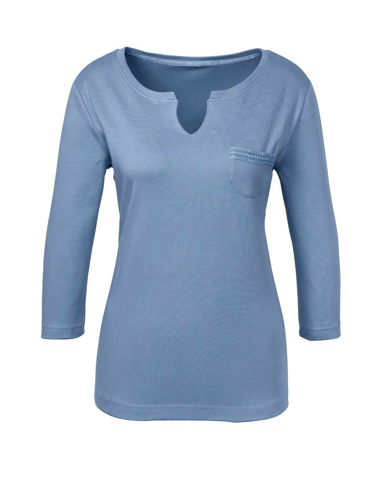 creation L T-Shirt CRéATION L PREMIUM Damen Jerseyshirt mit Spitze, jeansblau | T-Shirts