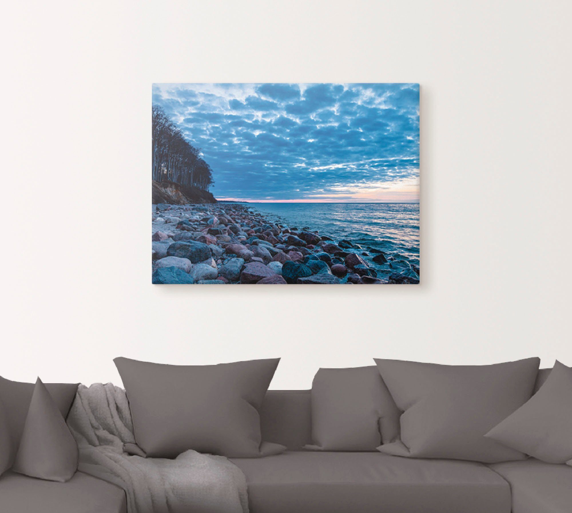 Artland Leinwandbild Steine an der Küste der Ostsee, Küste (1 St), auf Holzrahmen gespannt