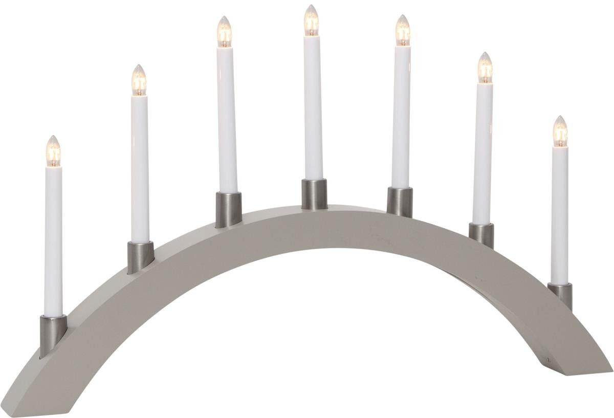 STAR TRADING Fensterleuchter TALL - 7 warmweiße Glühlampen - 67cm, 40cm - Holz - Schalter - Grau, Glühlampe, warmweiß (2100K bis 3000K)