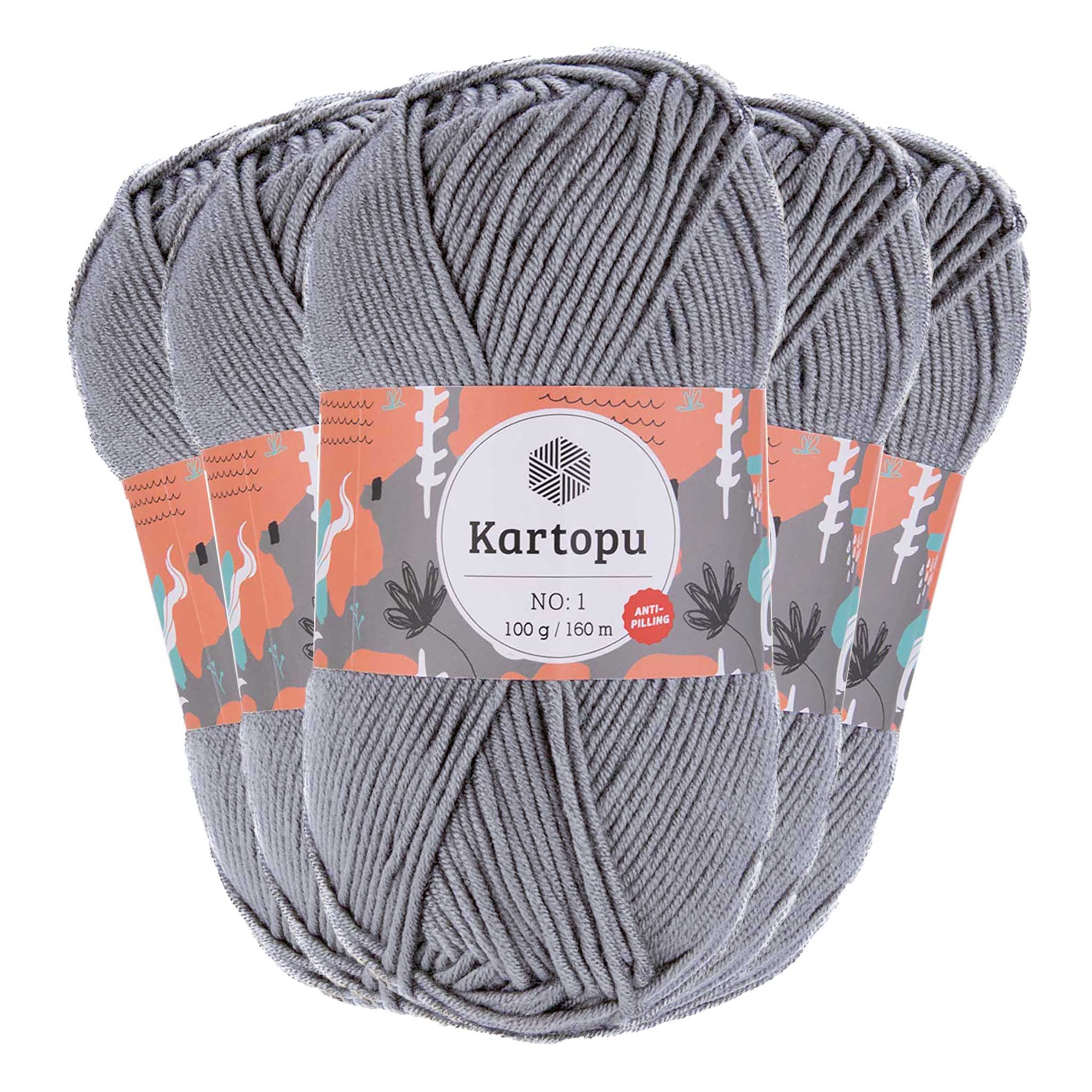 maDDma 5 x 100g Strickwolle Kartopu NO:1 Polyacryl-Wolle Anti Pilling Effekt Häkelwolle, 800 m (Sparpaket), K571 graublau