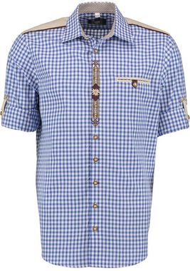 OS-Trachten Trachtenhemd Draker Langarmhemd mit Paspeltasche, Edelweiß-Stickerei auf der Knopfleiste