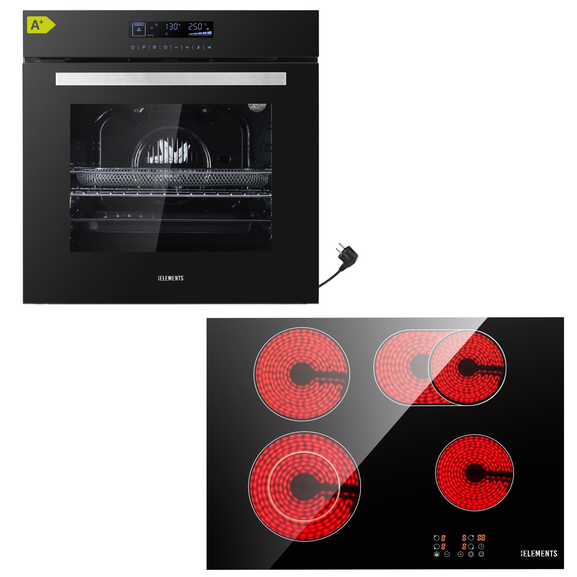 Backofen-Set Einbaubackofen 60 cm mit 4-Zonen Glaskeramik Kochfeld 60 cm