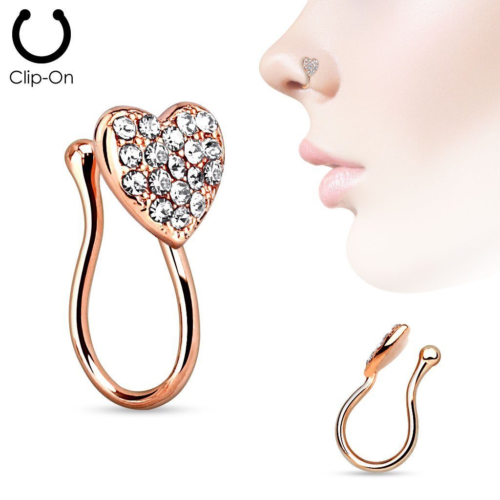 Taffstyle Nasenpiercing Nasenstecker Septum Hoop Fake Messing Piercing Nasenring On Hoop Non Piercing Nasenpiercing Ring Clip Herz Roségold Kristallen