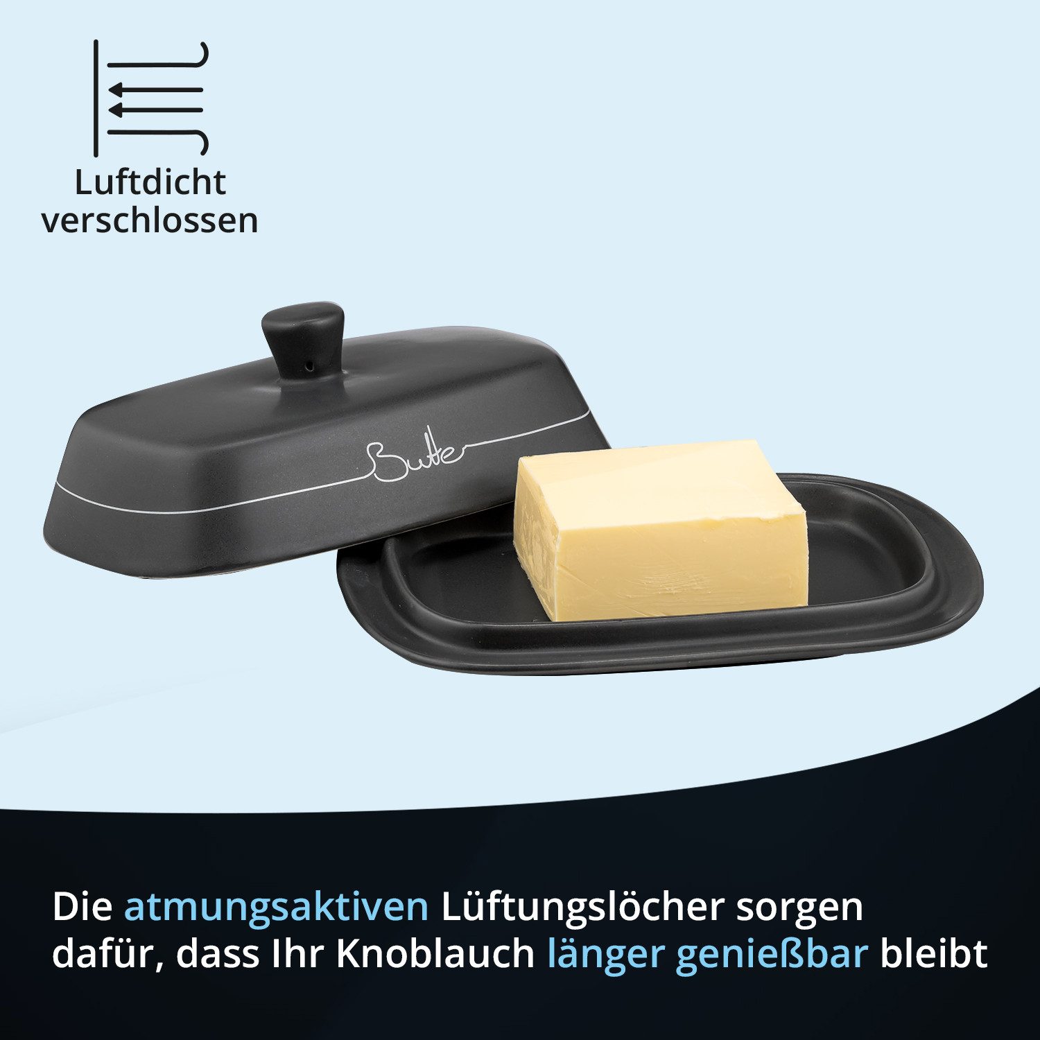 KHG Vorratsdose Butterdose aus Steinzeug in Grau mit Deckel, Steingut, Butterdose aus Steinzeug mit Deckel – praktisch für Küche & Tisch – Bild 5 von 5