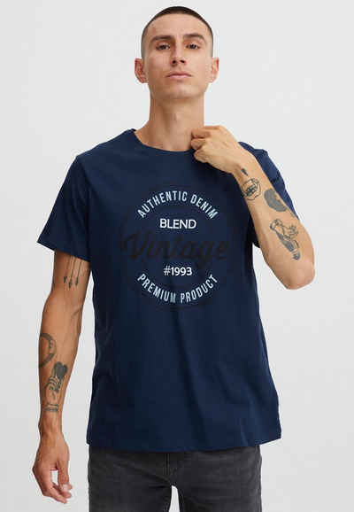 Blend T-Shirt Logo Print T-Shirt Rundhals Regular Fit Kurzarm Shirt Baumwolle 4387 in Dunkelblau