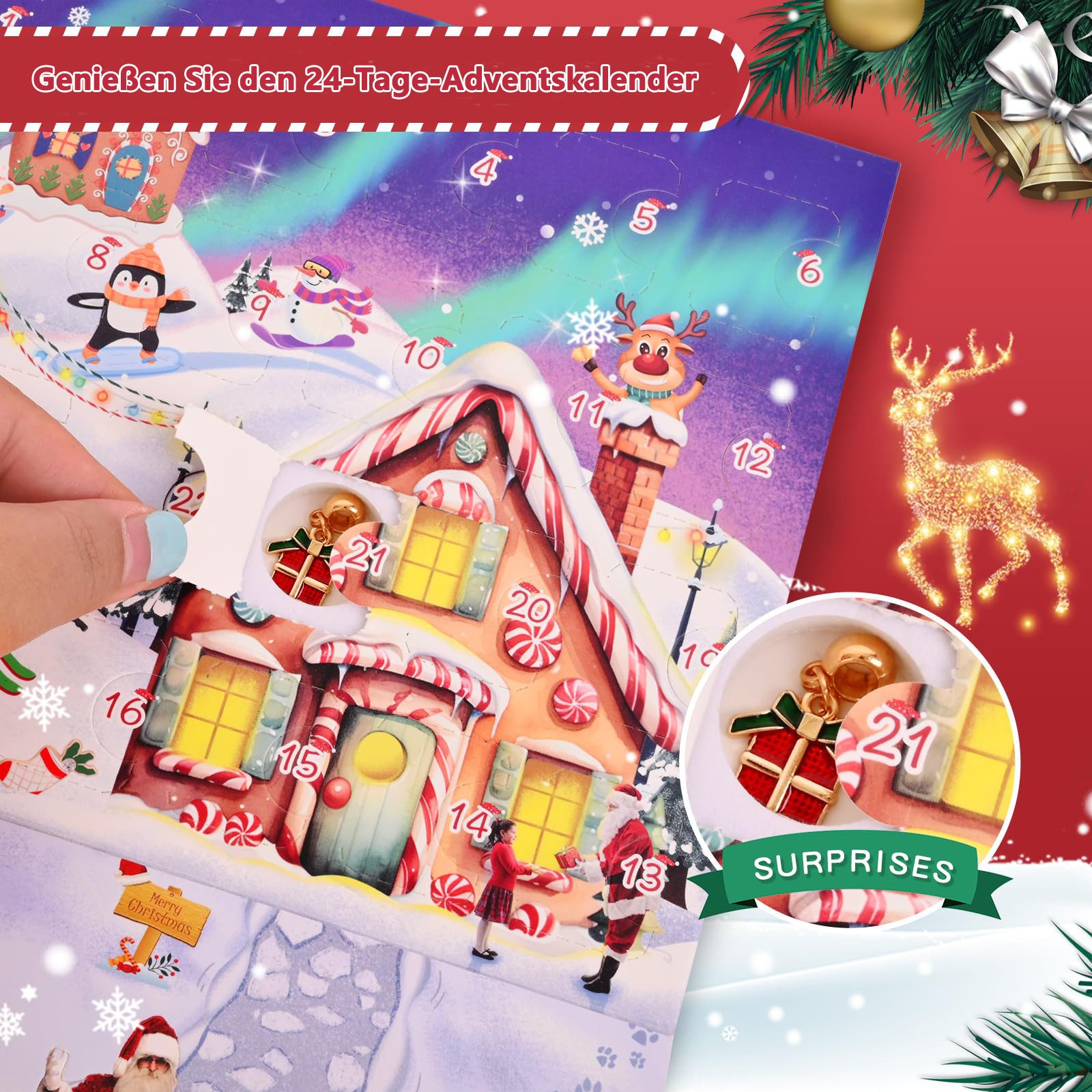 CLTYQ Schmuck-Adventskalender Adventskalender Mädchen Schmuck 2026, Weihnachtskalender Geschenk, für Kinder Teenager Frauen, 24 Füllung Adventskalender Schmuck  – Bild 2 von 5