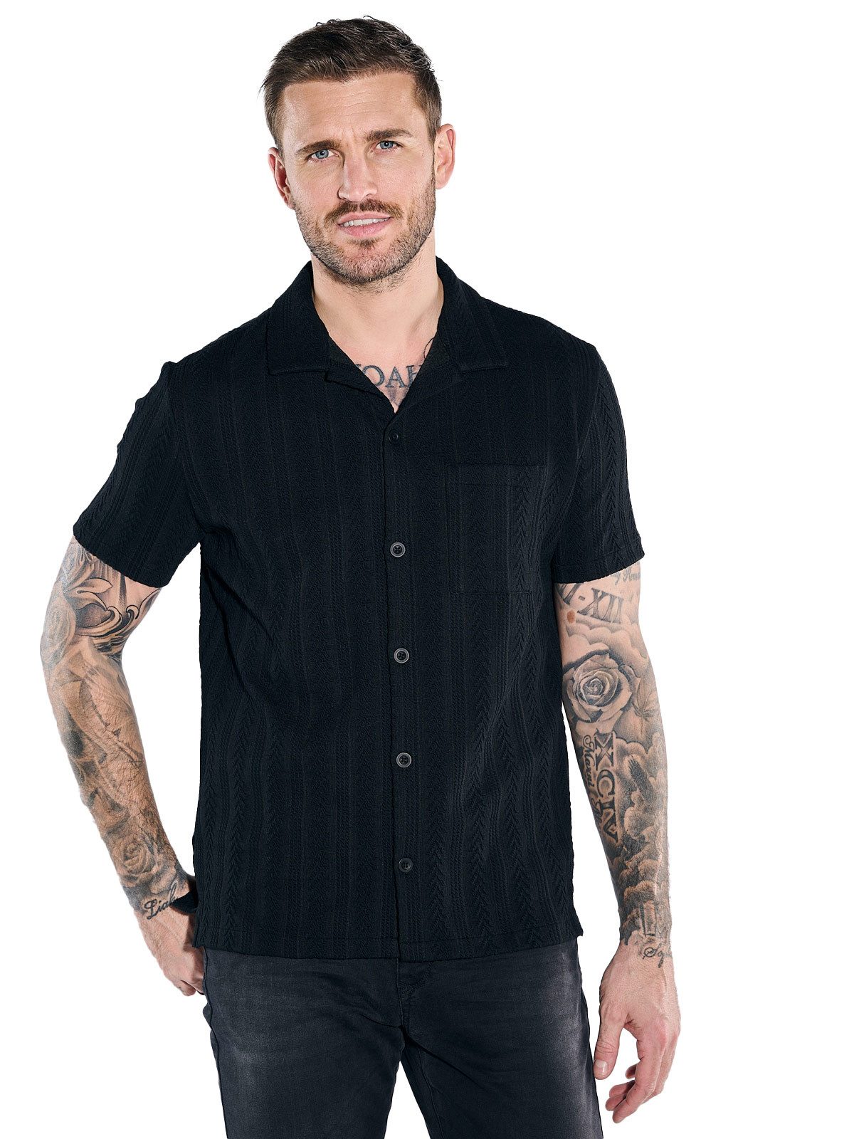 emilio adani Poloshirt Herren Polo-Shirt gemustert, Schwarz