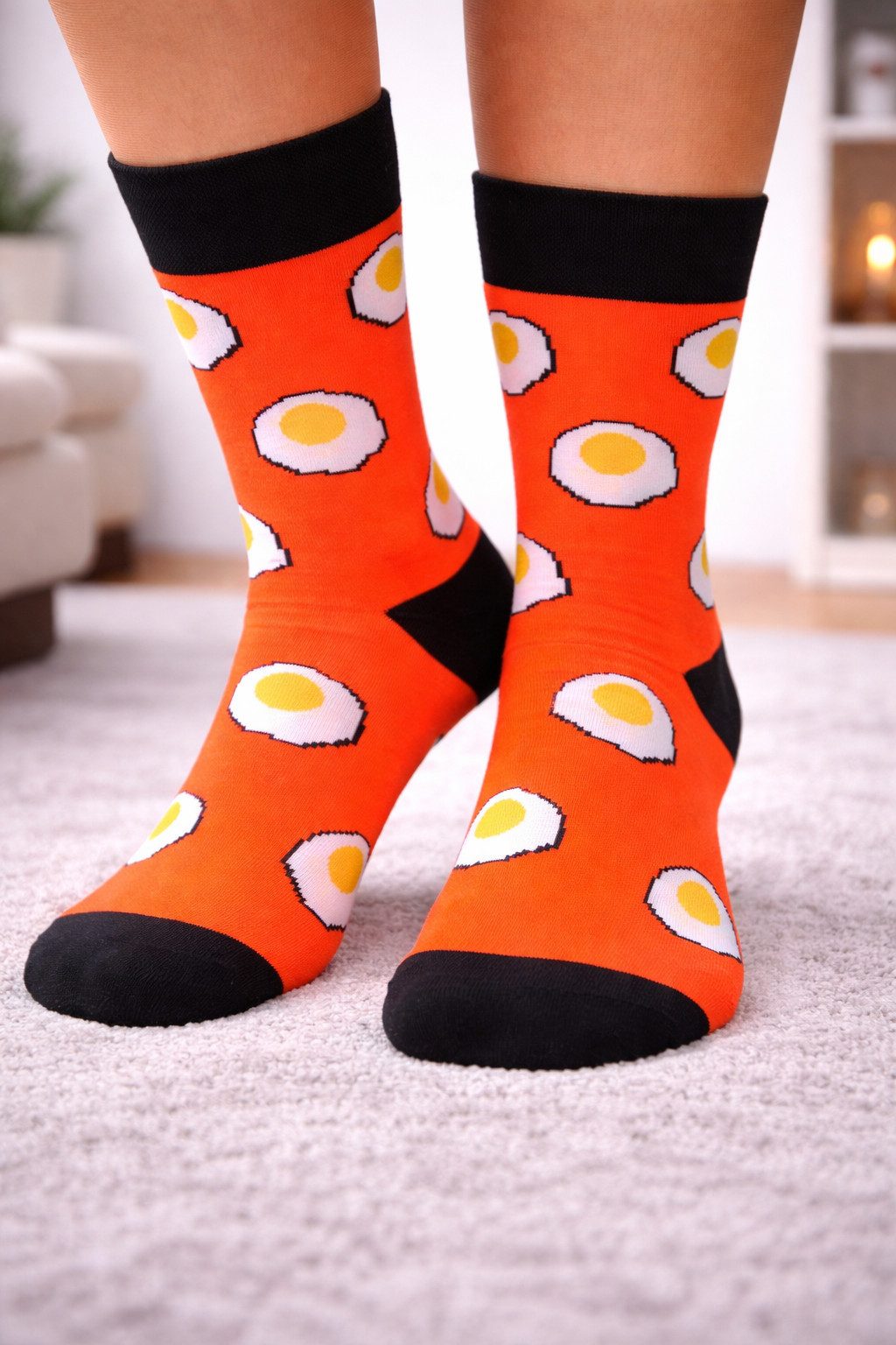 Martinex Freizeitsocken 1 Paar Socken lustige Strümpfe mit Spiegelei für Damen Herren Kinder elastisch, weich, lang, 35 36 37 38 39 40 41 42 43 44 45 46