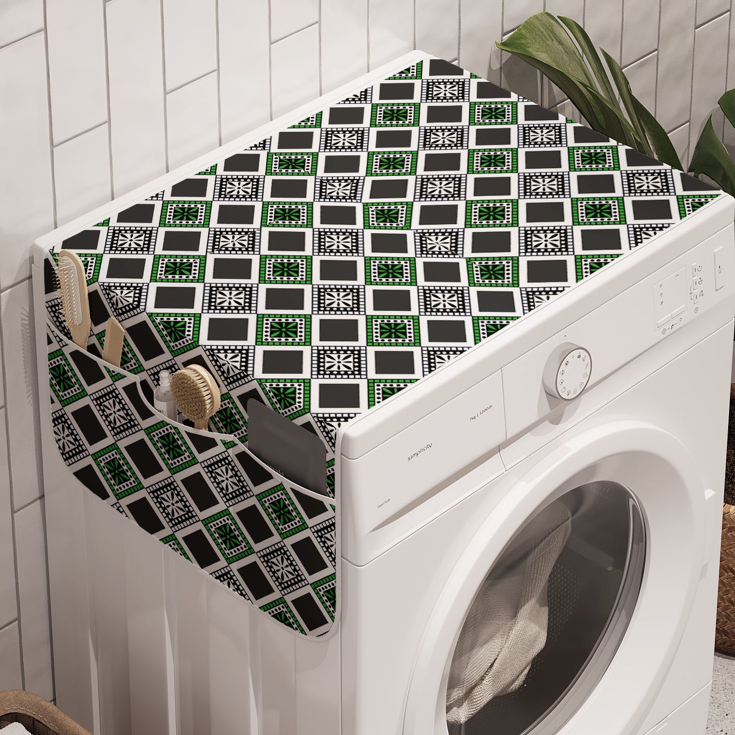für Badorganizer Abakuhaus und Trockner, Mittelmeer-Kulturen Waschmaschine Geometrisch Anti-Rutsch-Stoffabdeckung