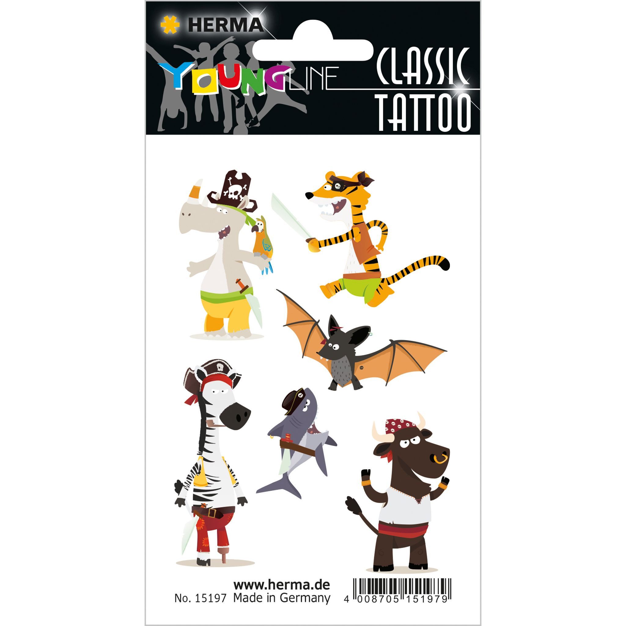 Etikettenpapier Herma Tattoo Classic Transferfolie Piratentiere 1 Bl 6 Tattoos