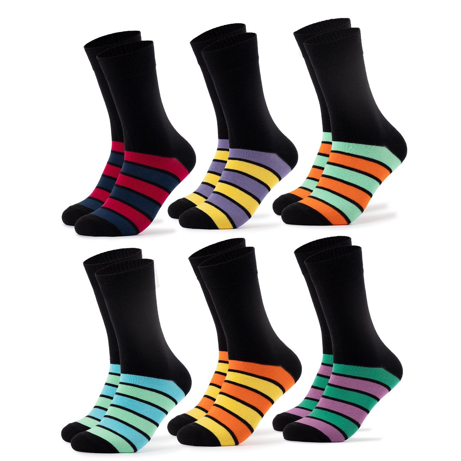 OCCULTO Basicsocken Socken Pack Bunte (Modell: Herren (6-Paar) Moritz) Stripes1 6er