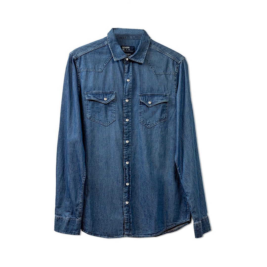 Streifenhemd blaue Denim-Hemd für Männer und Frauen – Langarm