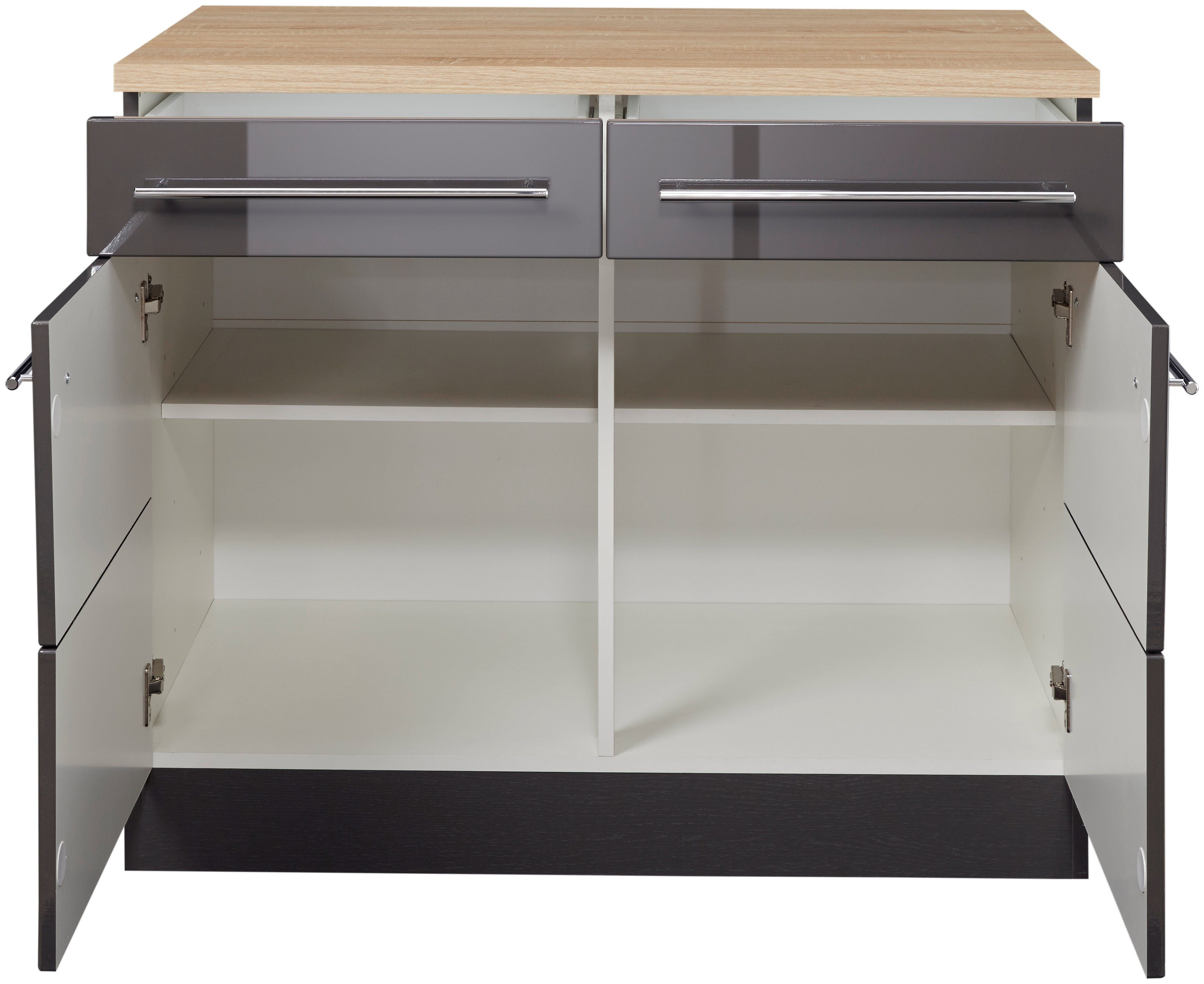 KOCHSTATION Unterschrank KS-Wien Breite 100 cm, 2 Türen, 2 Schubkästen, für viel Stauraum