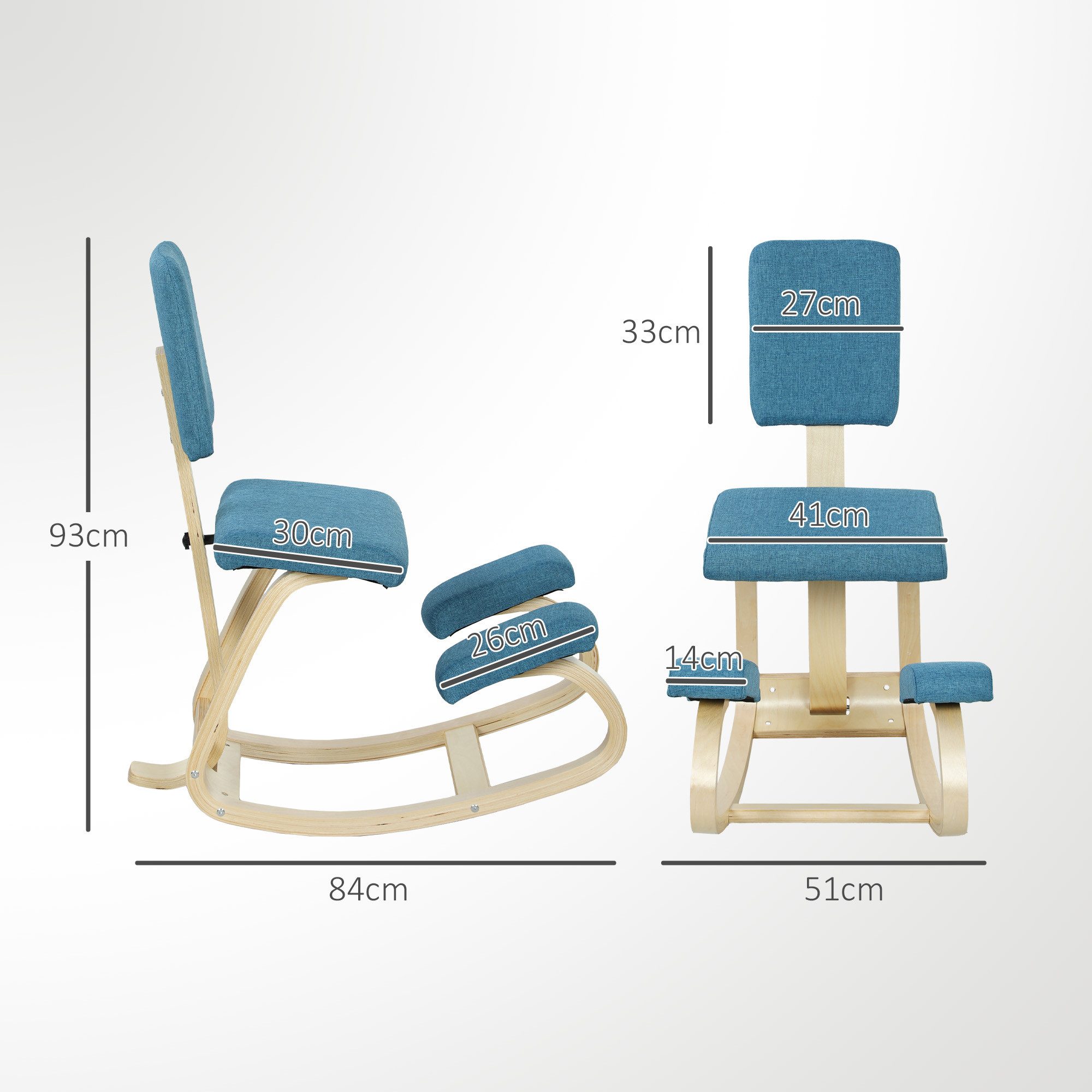 HOMCOM Stuhl Kniehocker Gesundheitsstuhl für Zuhause, Lindern & Körperhaltung (1 St), Ergonomisches Design, schaukelnd, Rückenlehne