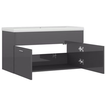 vidaXL Waschtisch Waschbeckenunterschrank Einbaubecken Hochglanz-Grau Spanplatte 90 cm