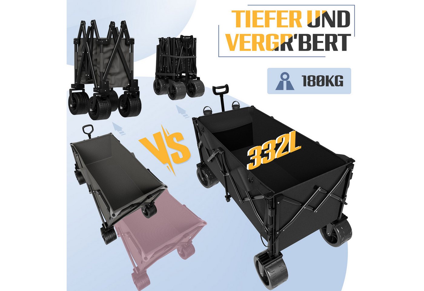 Thumbnail - HOMALL Bollerwagen Faltbar Bollerwagen, Handwagen Transportwagen 120L/260L 150KG