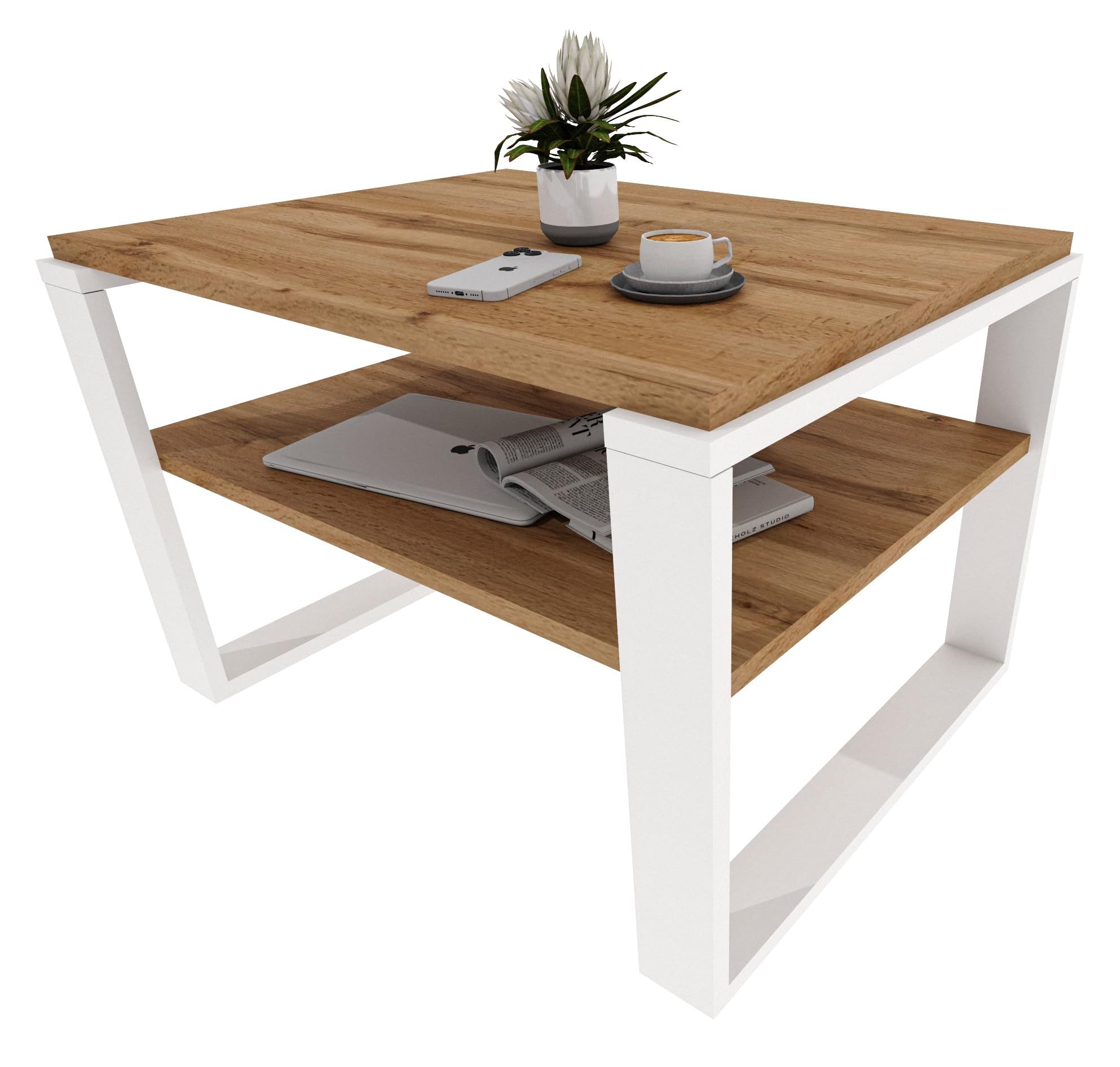 TREND WERK Couchtisch mit zusätzlicher Ablagefläche 61×51×44 cm und 91×51×44 cm (Wohnzimmertisch aus Holzwerkstoff, Stabiler & moderner Kaffeetisch, Stilvolles Design, maximale Funktion, Beistelltisch)