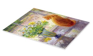 Posterlounge Forex-Bild Timothy Easton, Katze mit Blumen im Fenster, Küche Malerei