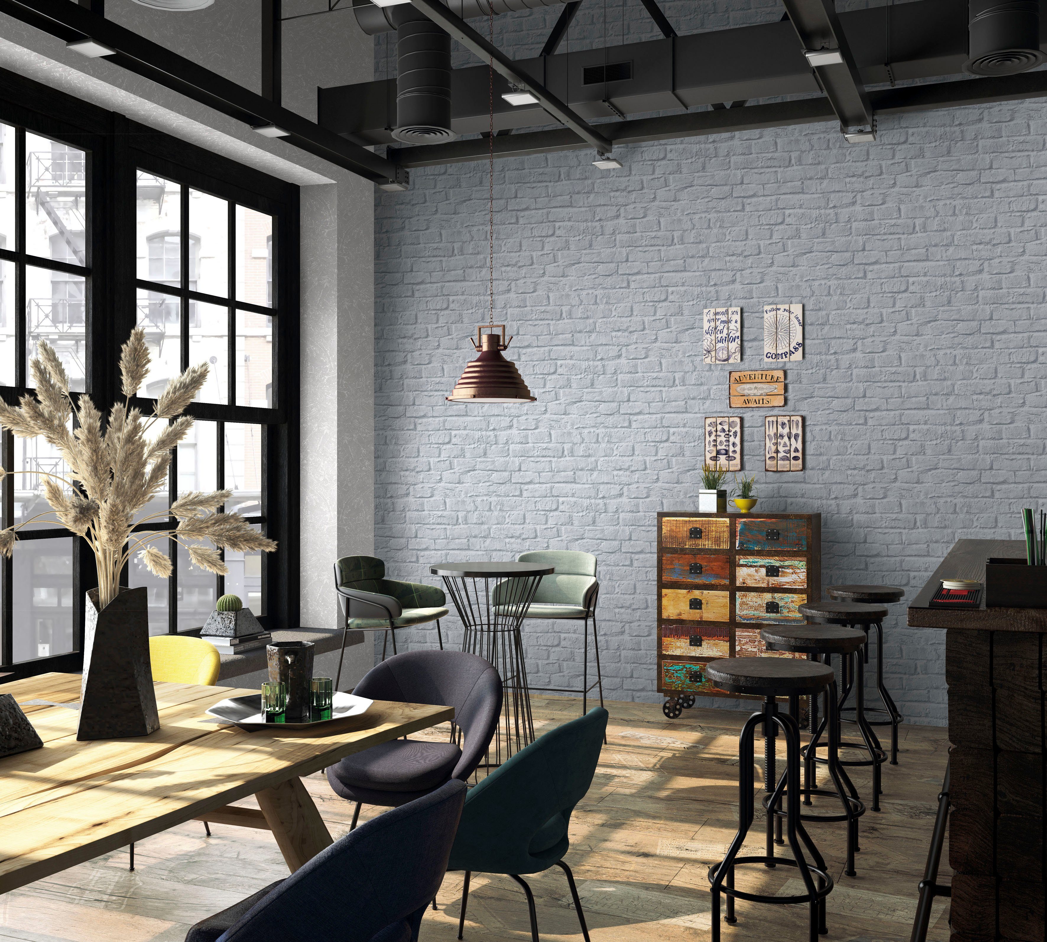 grau Brick, Schlafzimmer für 3D-Optik, moderne strukturiert, Vliestapete Vliestapete Wohnzimmer Marburg Küche