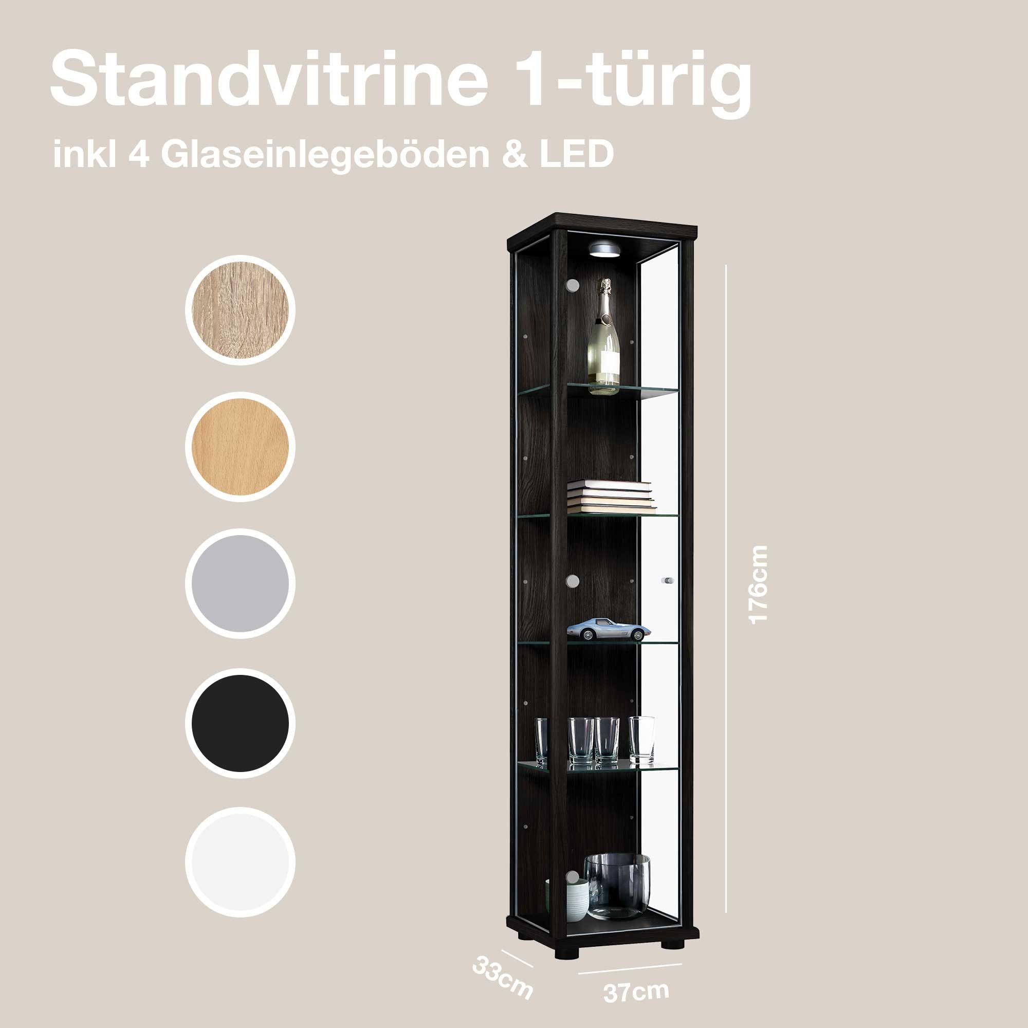 K-Möbel Glasvitrine C1014 (Glasvitrine (176x37x33 cm) mit 1 Glastür) Glasvi günstig online kaufen