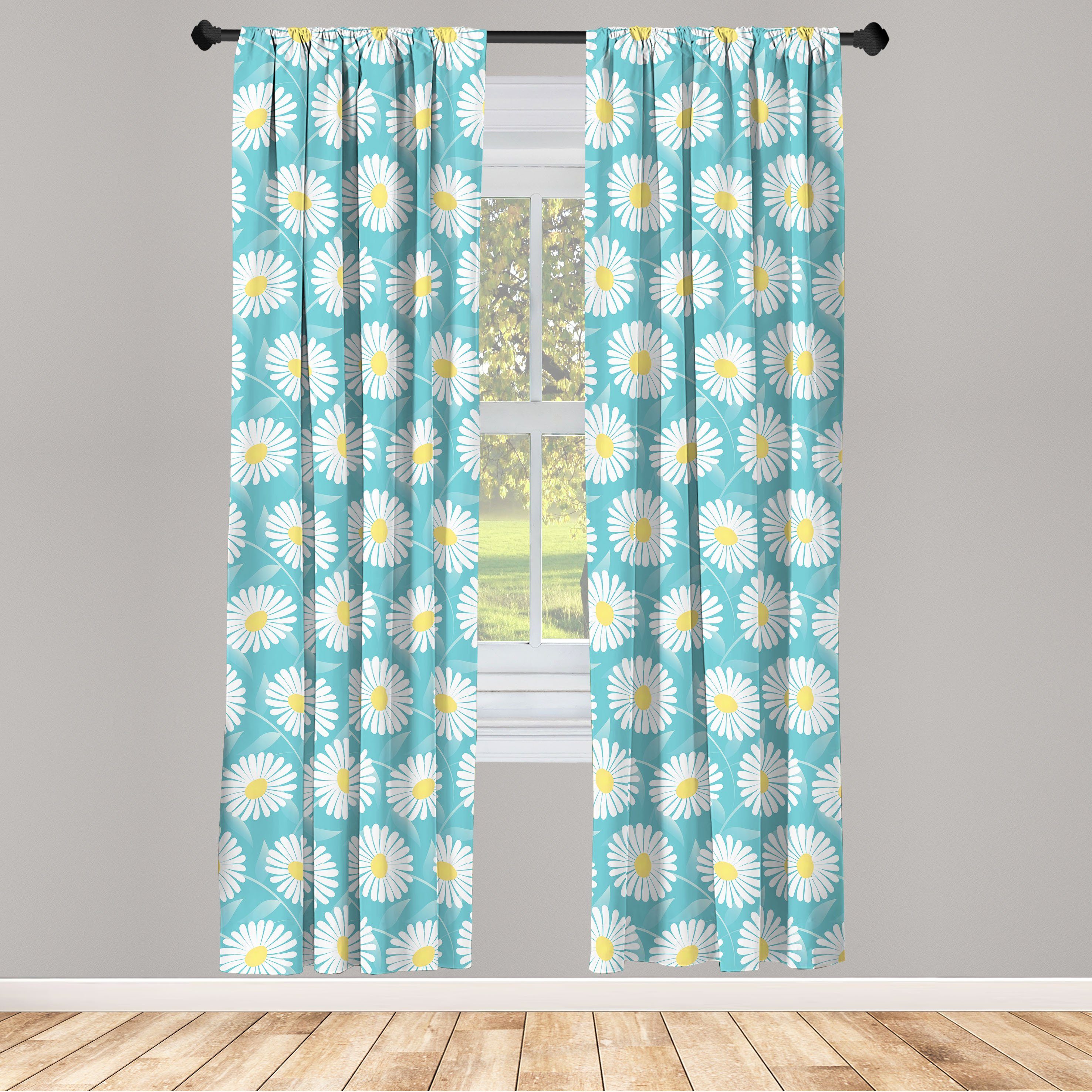 Gardine Vorhang für Wohnzimmer Schlafzimmer Dekor, Abakuhaus, Microfaser, Gänseblümchen Frühlings-Blumen-Muster