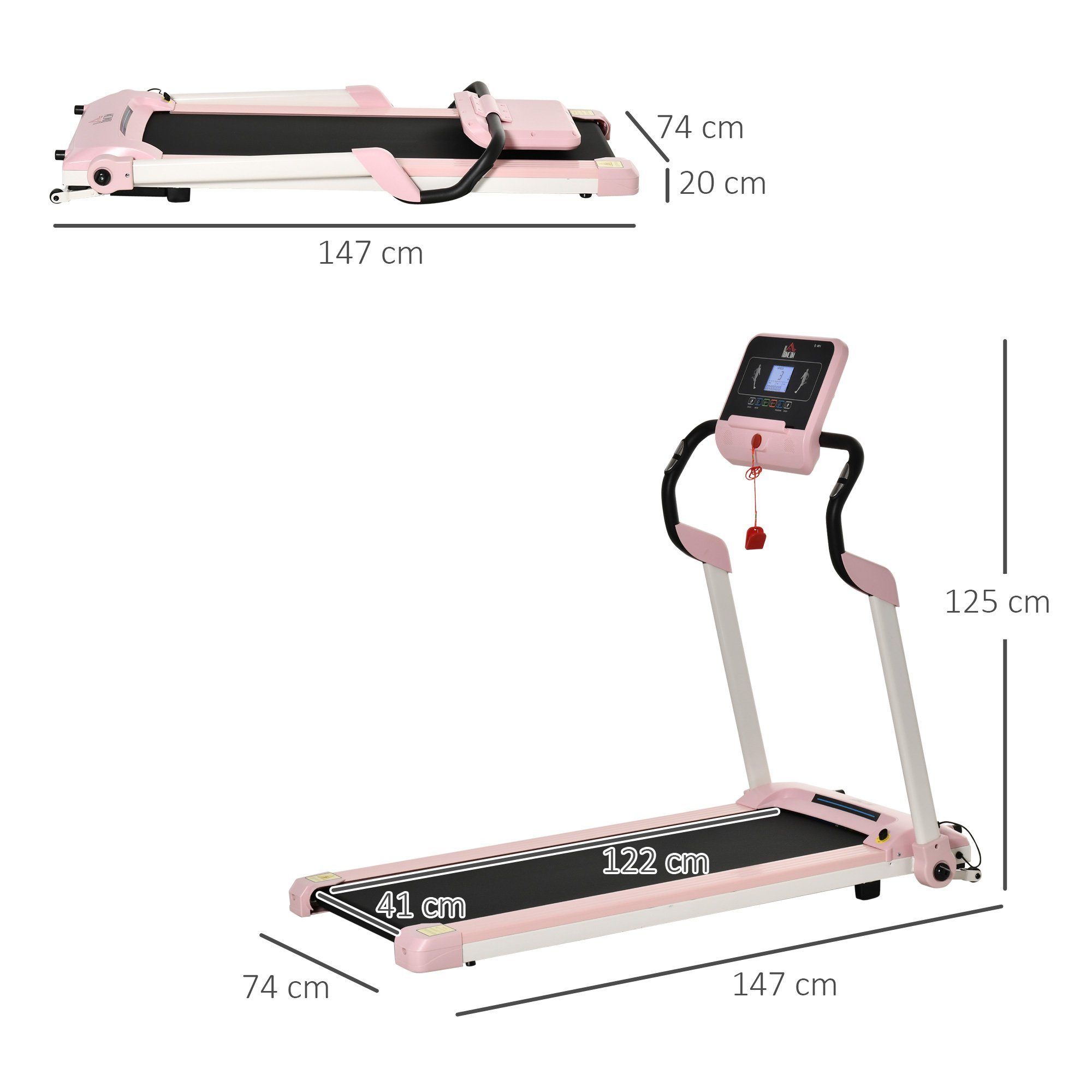 HOMCOM Laufband Laufband (Set, 1-tlg., 1 x Laufband), mit LED-Beleuchtung