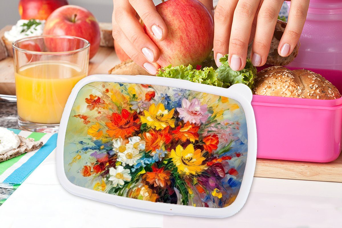 MuchoWow Blumentopf, Mädchen, für Blumen (2-tlg), Brotbox - Kunststoff, - Lunchbox Brotdose Bunt - rosa Snackbox, Erwachsene, Kinder, Ölfarbe Kunststoff