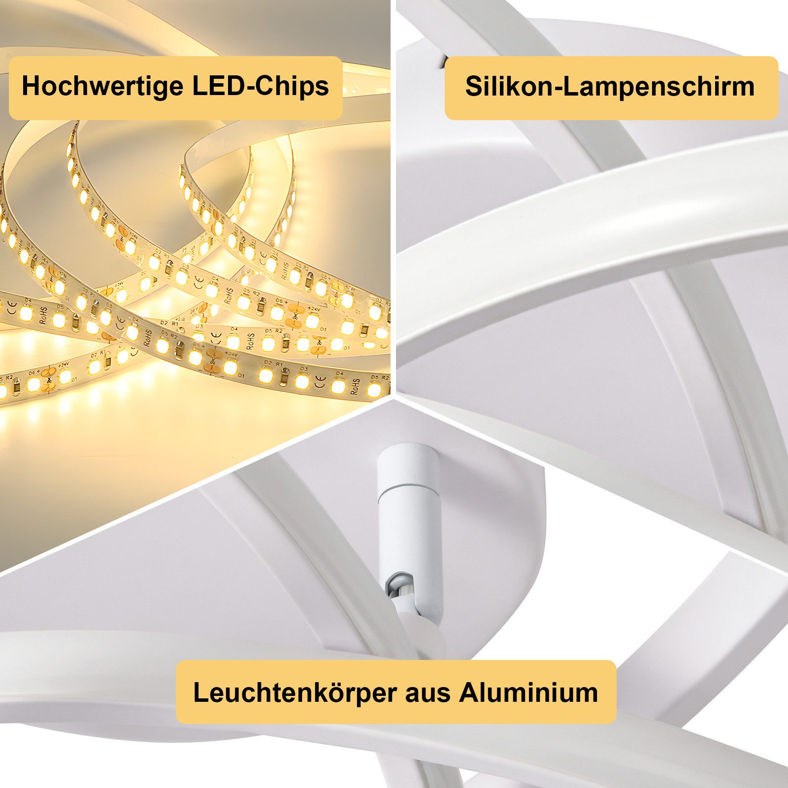 ZMH LED Deckenleuchte Deckenlampe Schlafzimmerlampe Modern Blume, 28W, LED fest integriert, Warmweiß-Neutralweiß-Kaltweiß – Bild 5 von 5