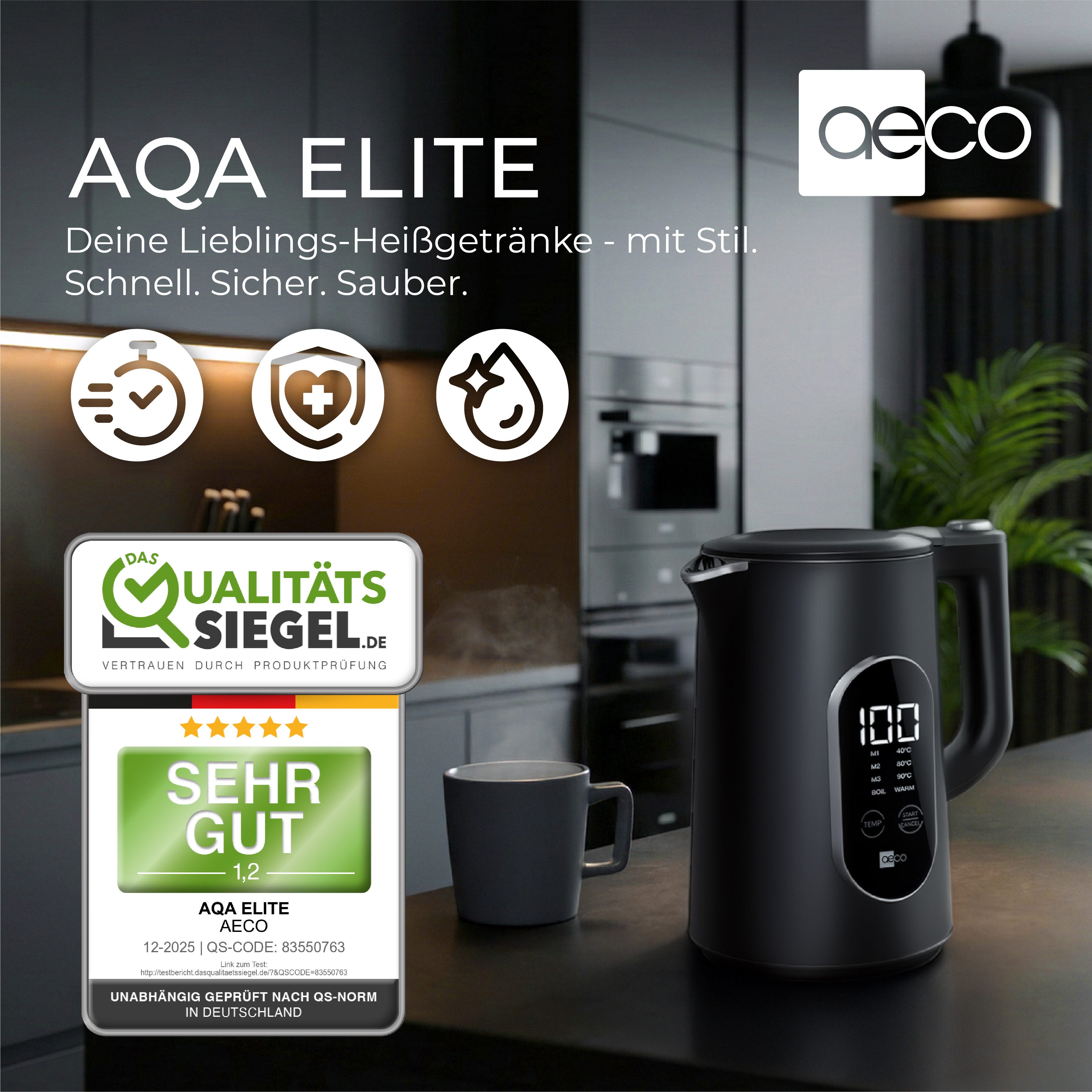 AECO Wasserkocher AQA ELITE, 1,5 l, 2200 W