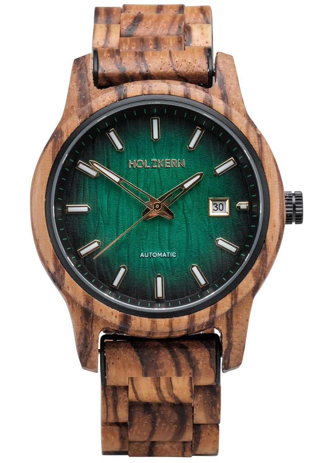 Holzkern Automatikuhr Automatik Nightbird Zebrano/Grün